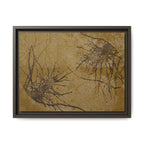 Ingelijste matte canvas kunst, nr. 02 — Reproductie van een houtsnijwerk van Twin Tree (zwart en okerbruin) 