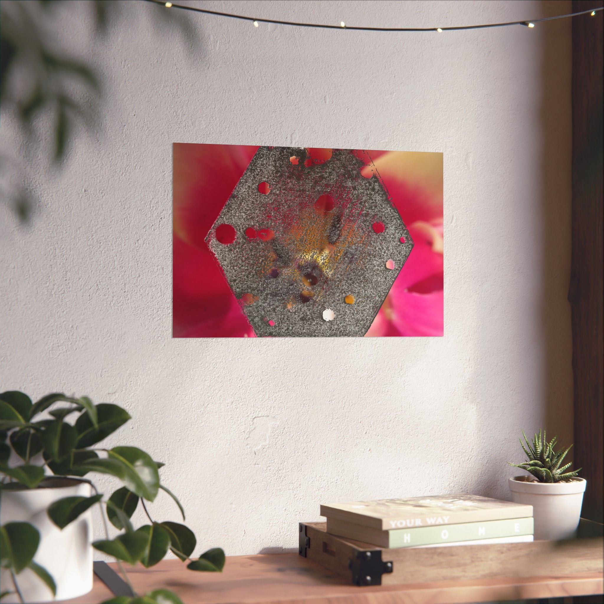 Hexagon Metal Texture Poster | Matte Horizontal Wall Art, Abstract Floral Background