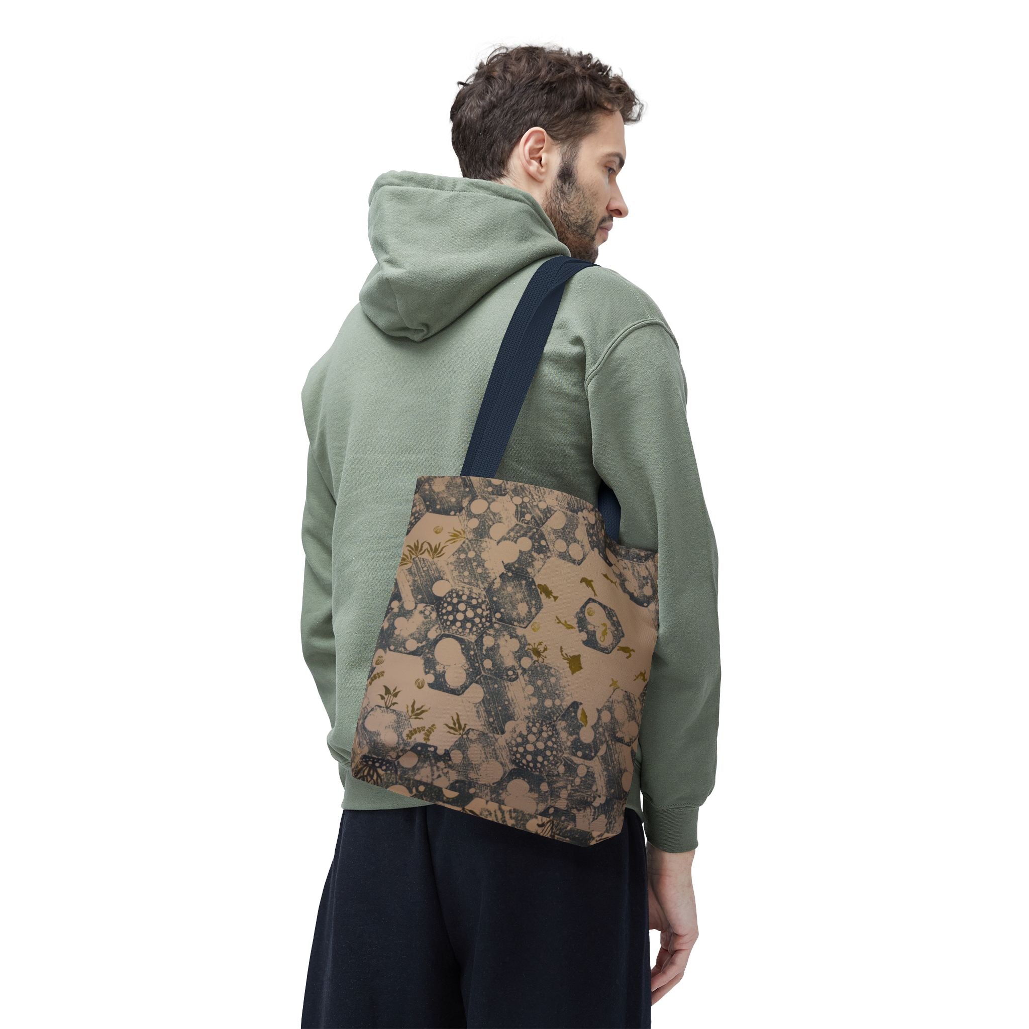 Abstract Marble Pattern Tote Bag — Neutral Honeycomb Bubble Design