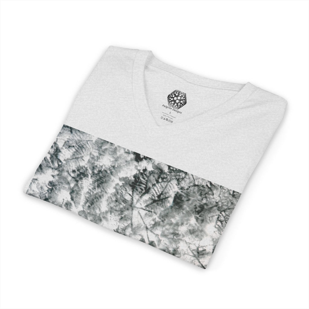 Abstract Black & White Tie-Dye V-Neck Tee — Minimalist Art Square Design
