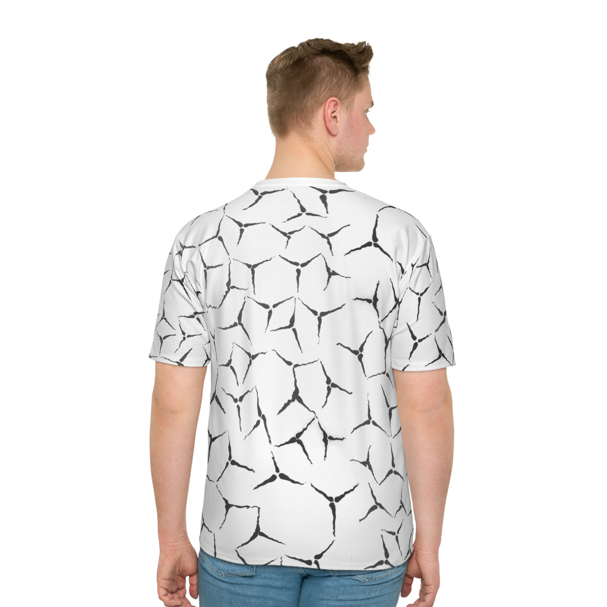 Cracked Marble Pattern T‑Shirt — All-Over Print Abstract White Tee