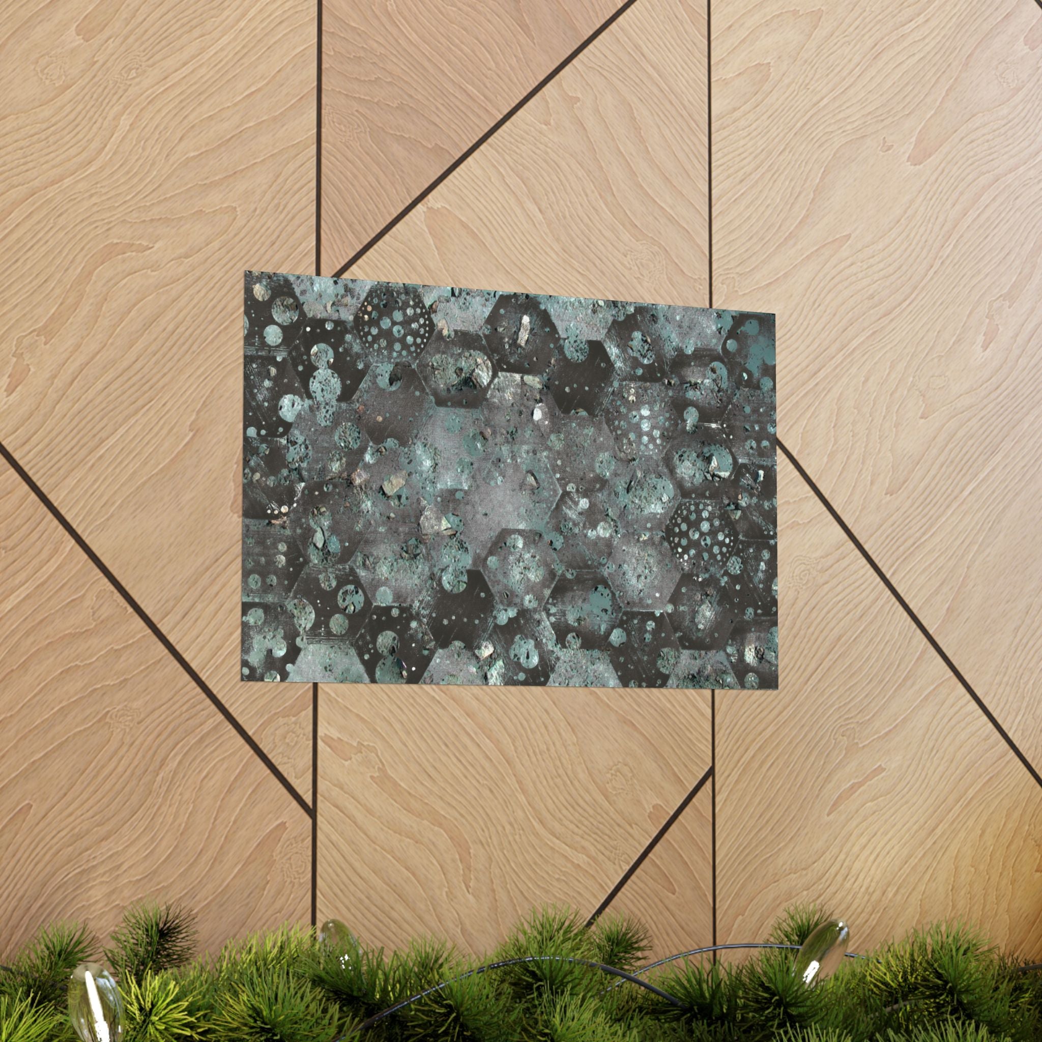 Abstracte zeshoekige poster in aquamatte kleur 