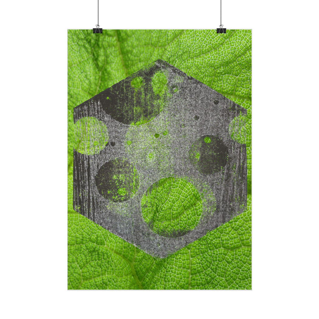 Geometric Moon Hex Poster — Grunge Green Vertical Art Print