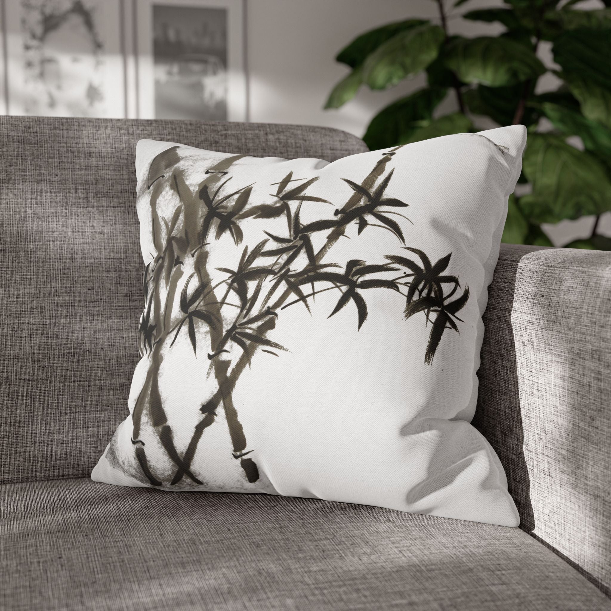 Bamboo Ink Sumi-E Decorative Pillowcase