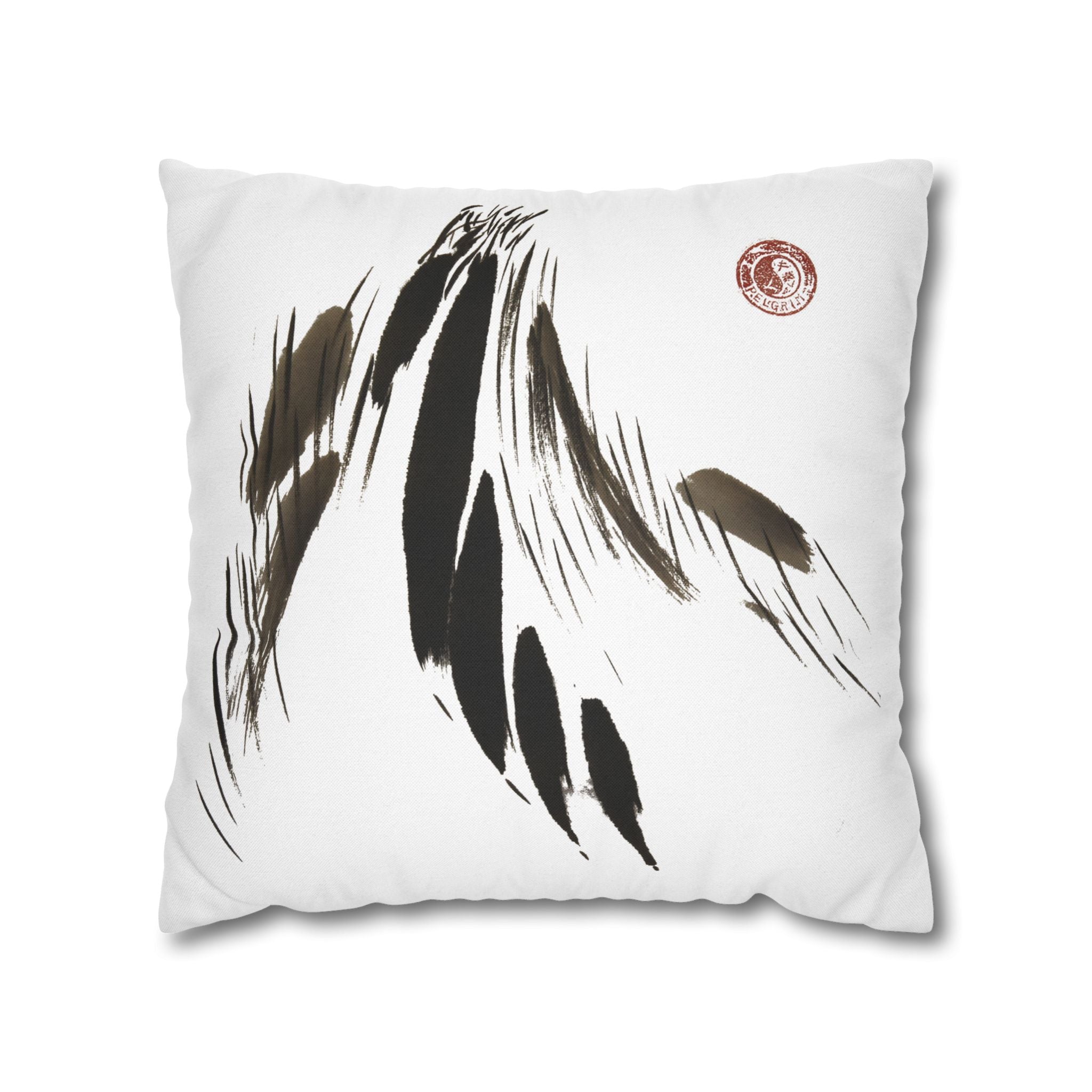 Feather Brushstroke Decorative Pillowcase — Minimal Zen Accent Cushion