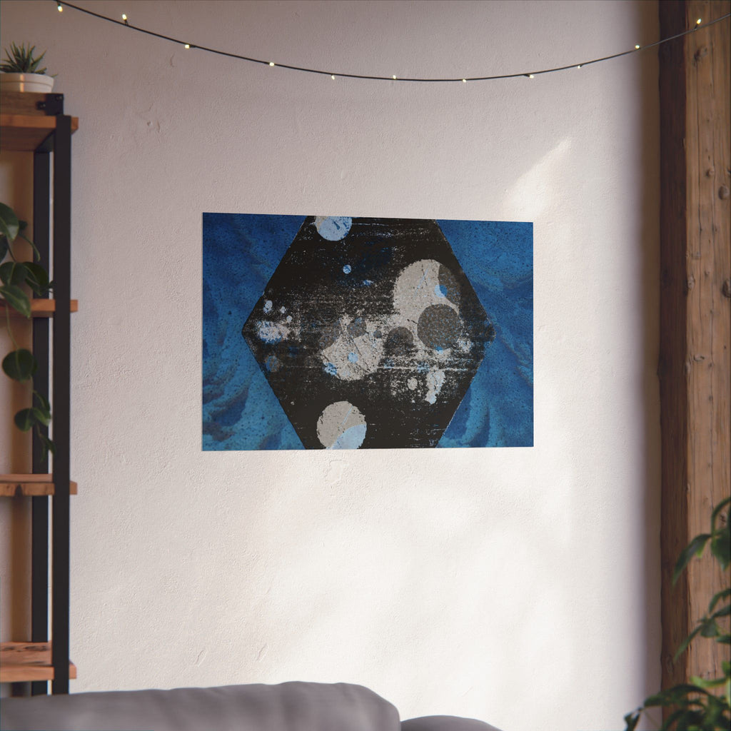 Abstract Blue Hexagon Poster — Matte Horizontal Wall Art