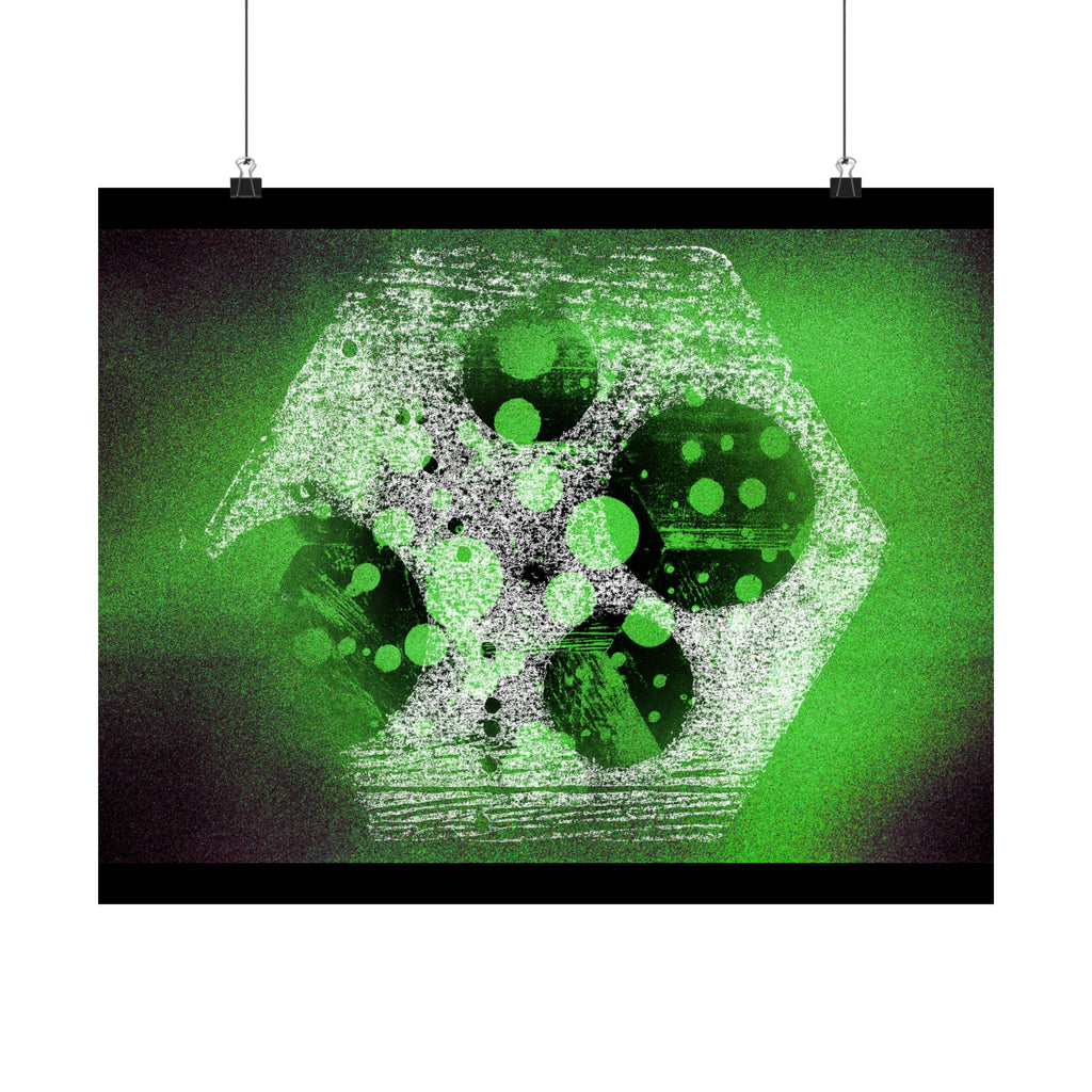 Abstract Green Hexagon Matte Horizontal Poster — Geometric Modern Wall Art