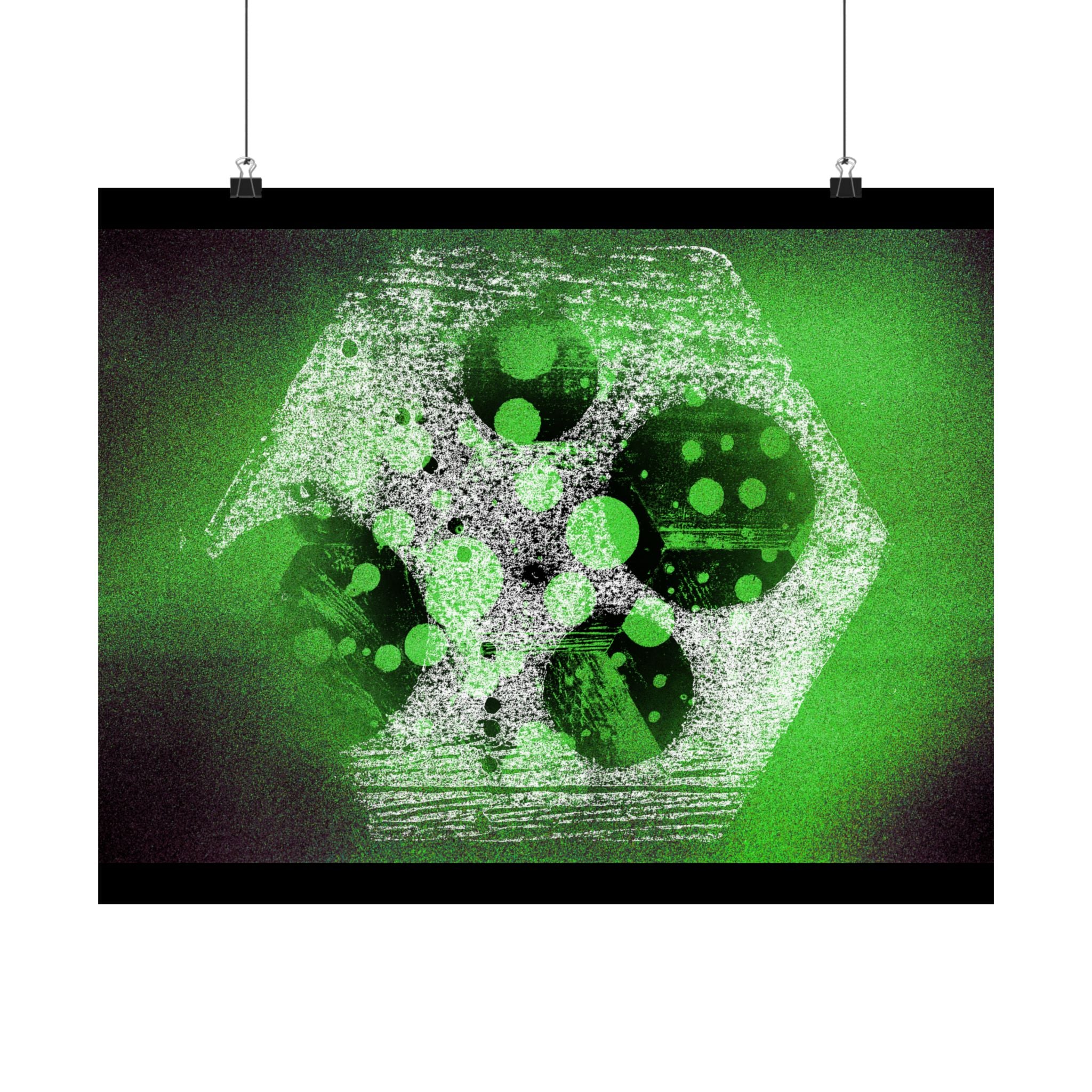 Abstract Green Hexagon Matte Horizontal Poster — Geometric Modern Wall Art