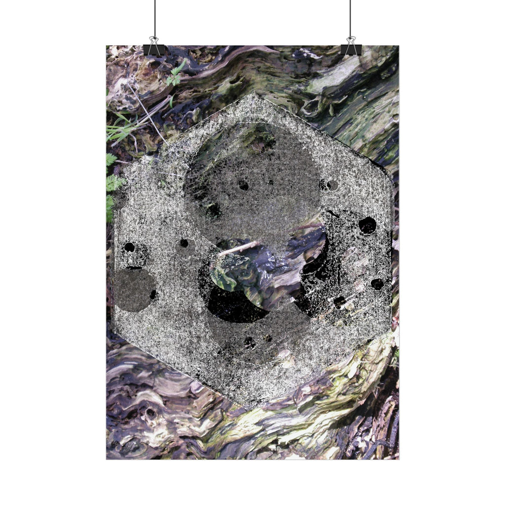 Abstracte poster met houtnerfmotief — 'Boomknoopbaan' verticale kunstprint 