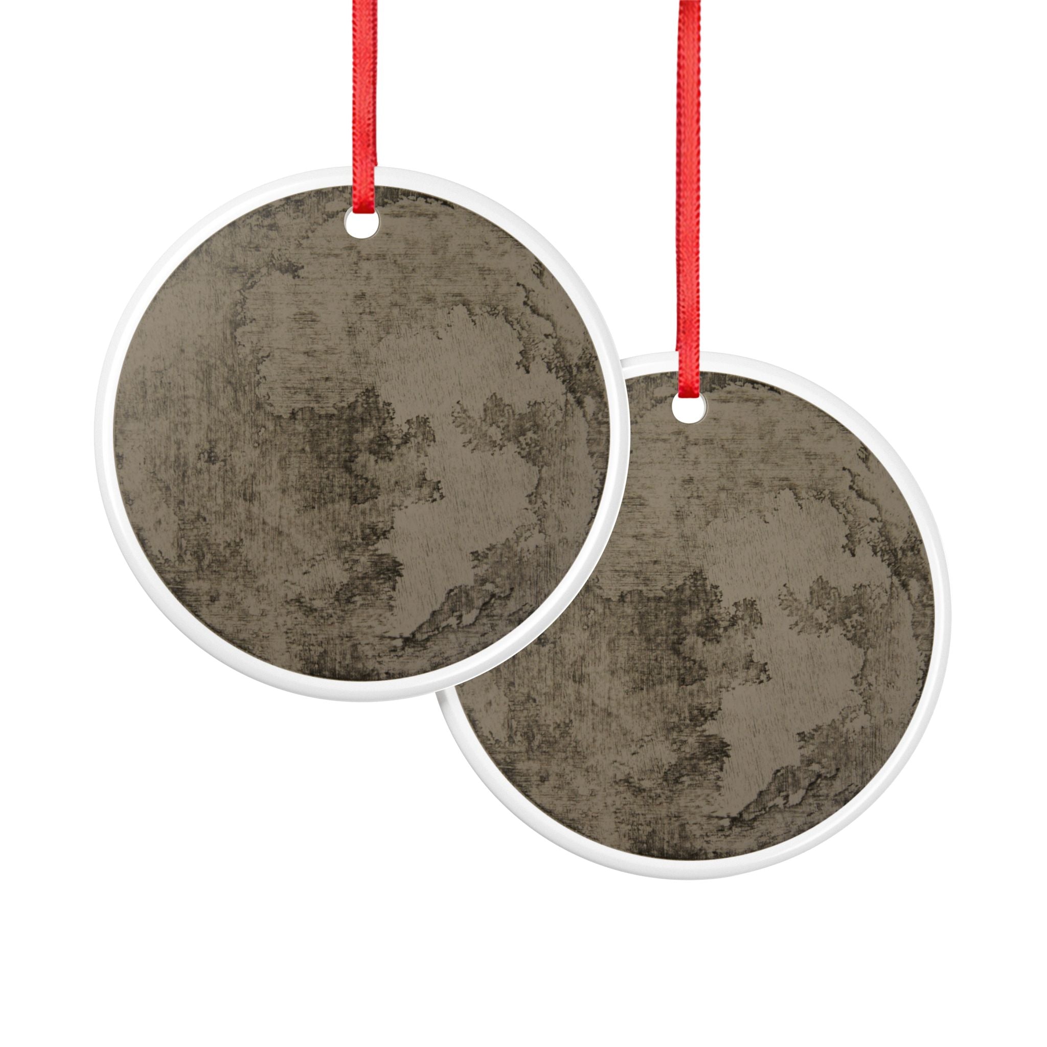 Vintage Grunge Ceramic Ornament — Rustic Brown Two-Sided Holiday Decor