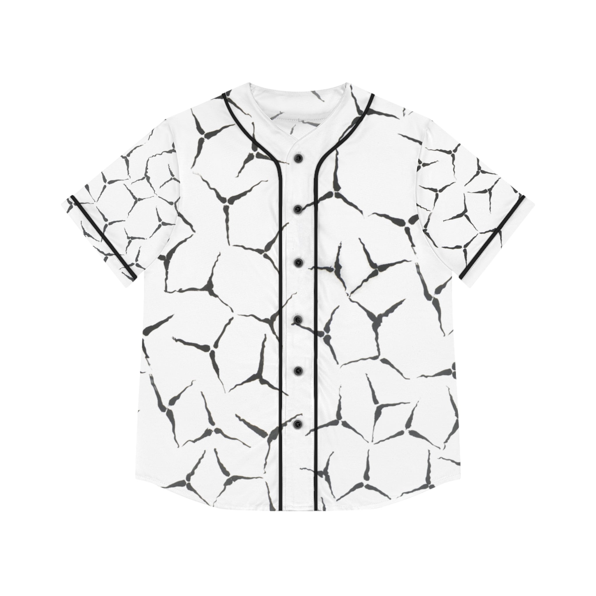 Dames honkbalshirt – Abstracte zwart-witte craqueléprint over het hele shirt 