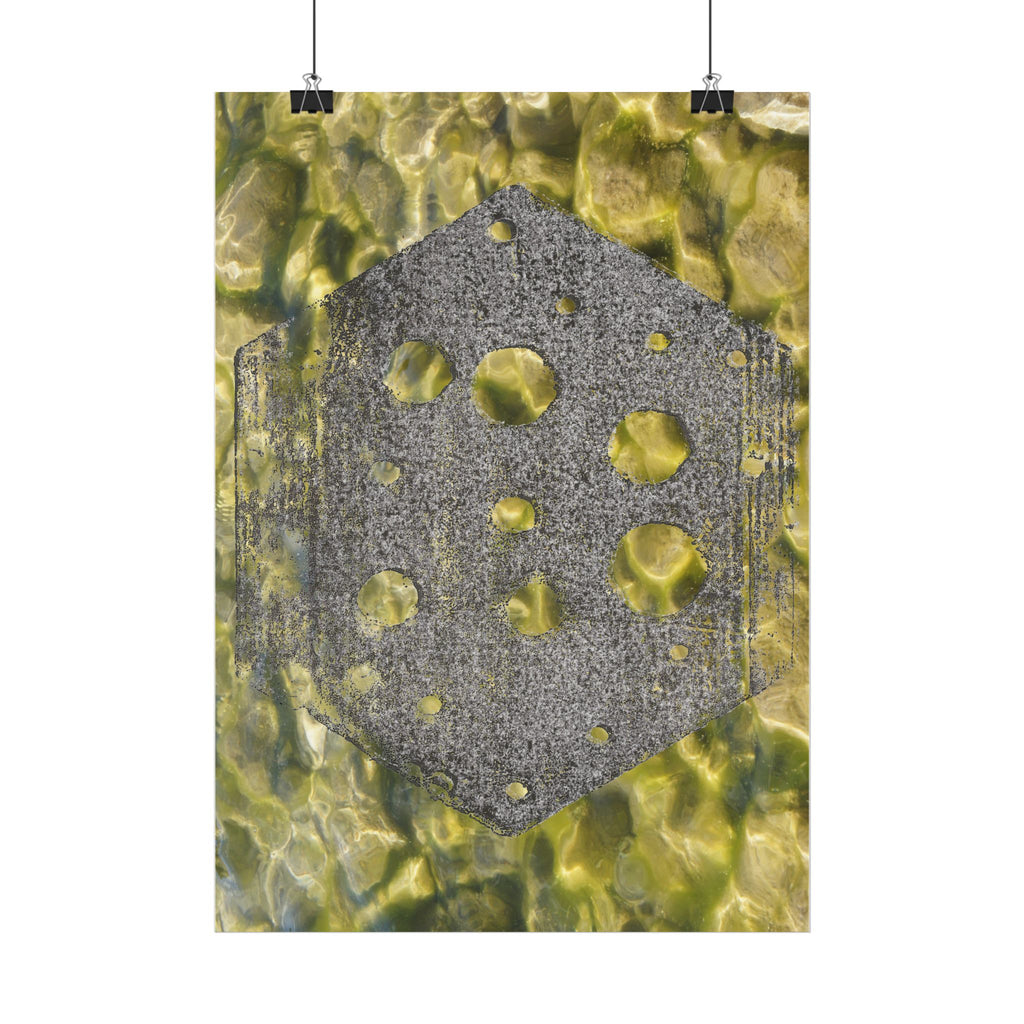 Abstract Hex Tile Poster — Gold Water Texture Vertical Print