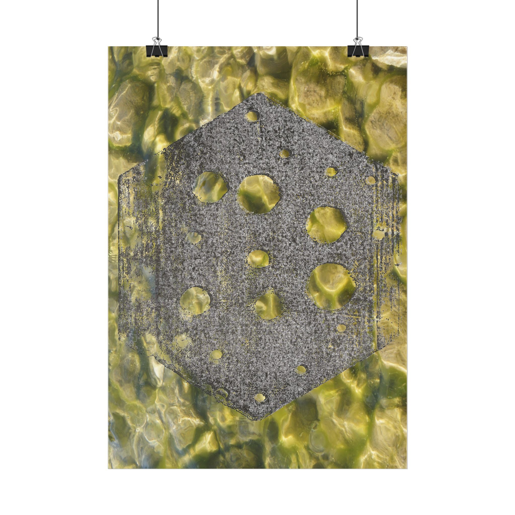 Abstract Hex Tile Poster — Gold Water Texture Vertical Print