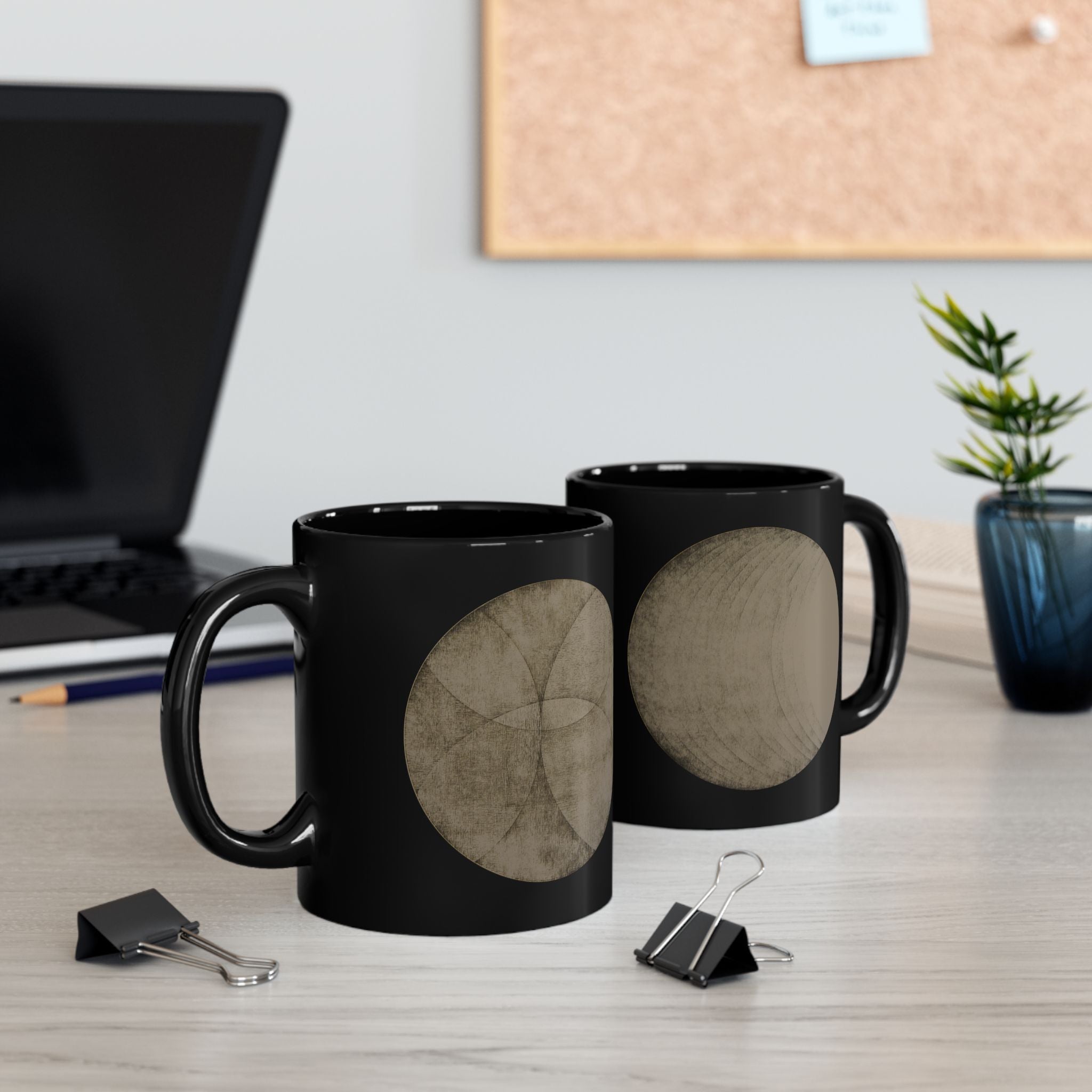 Minimal Moon Phases Black Mug — Vintage Lunar Circle 3dl/4.4dl