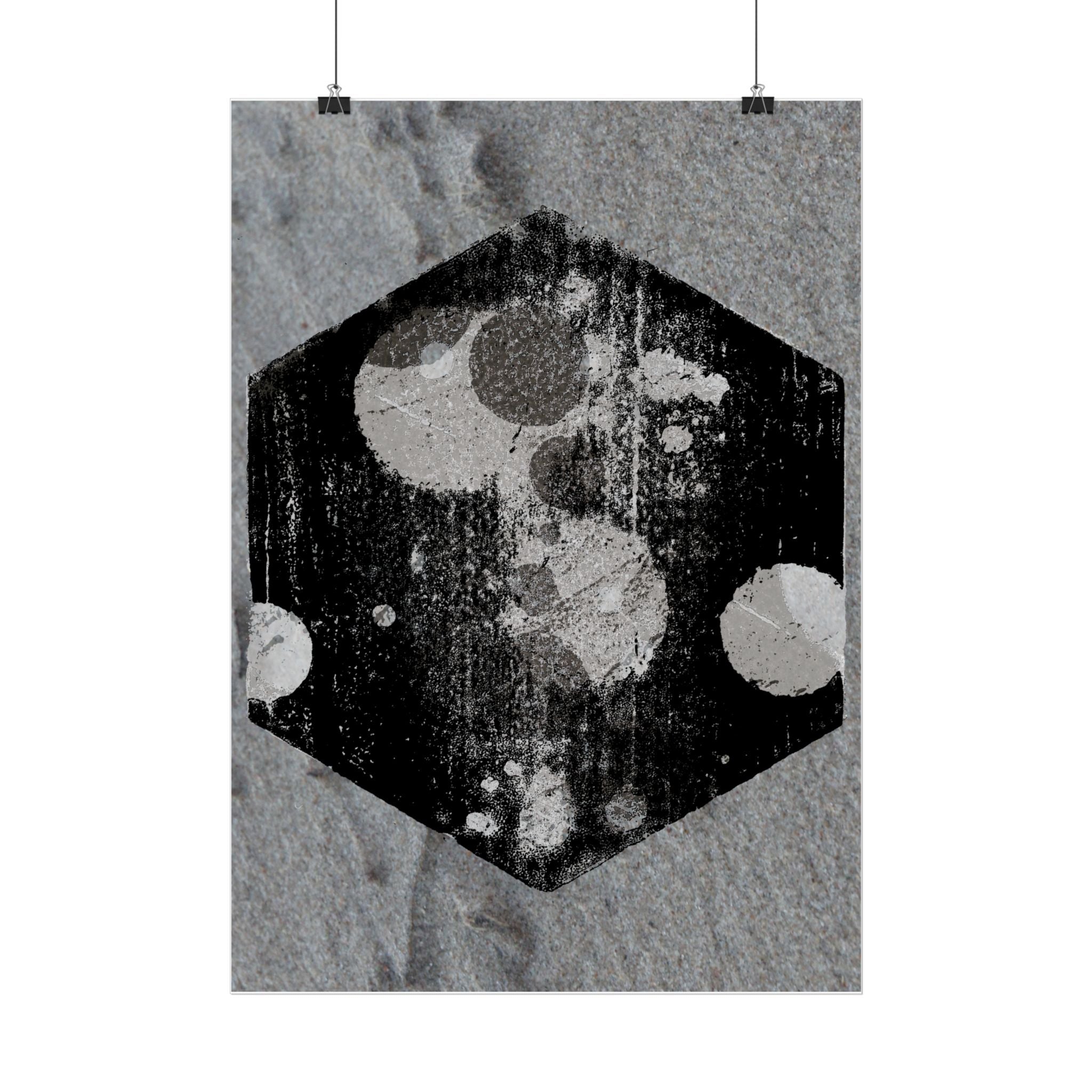 Abstract Hexagon Moon Poster — Monochrome Celestial Wall Art