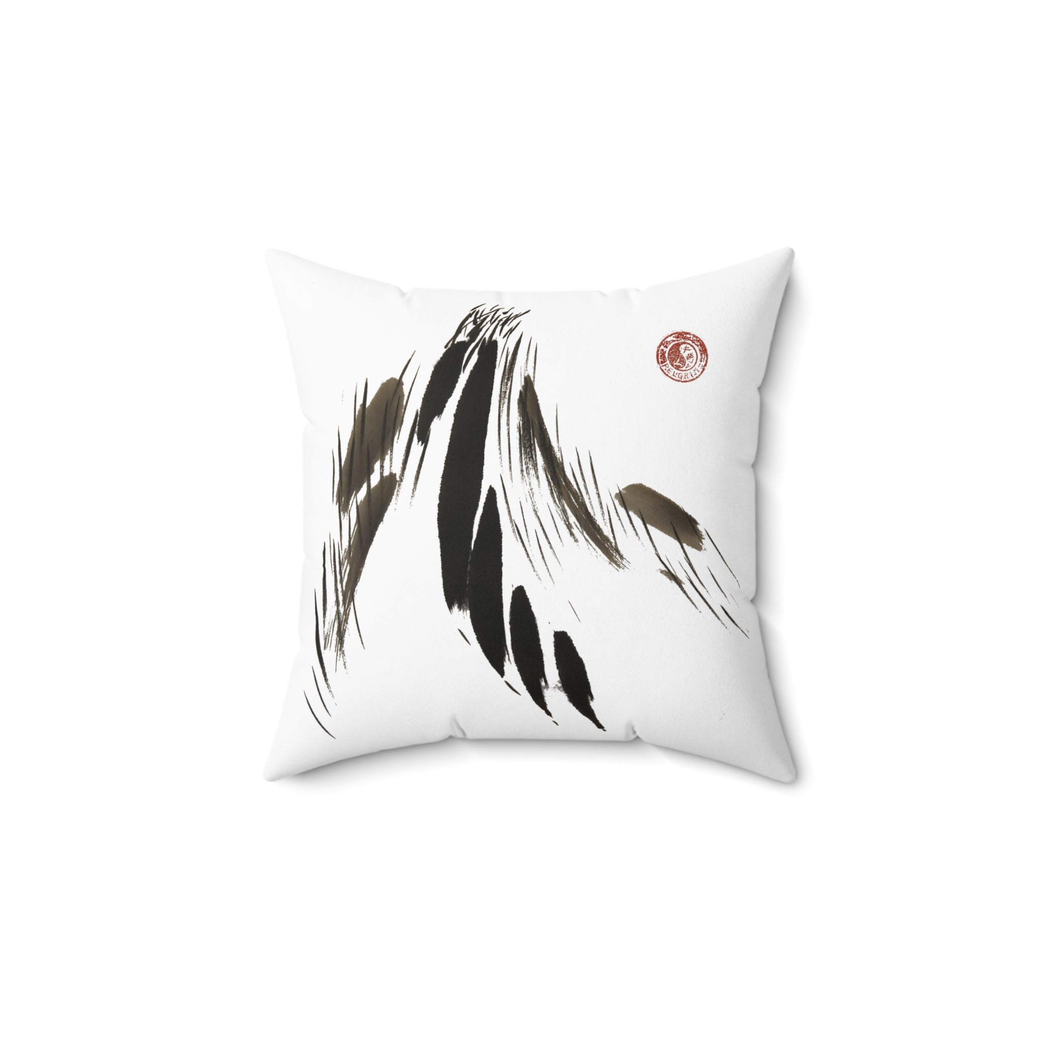 Minimalistisch decoratief kussen met inktpenseel en veren. 