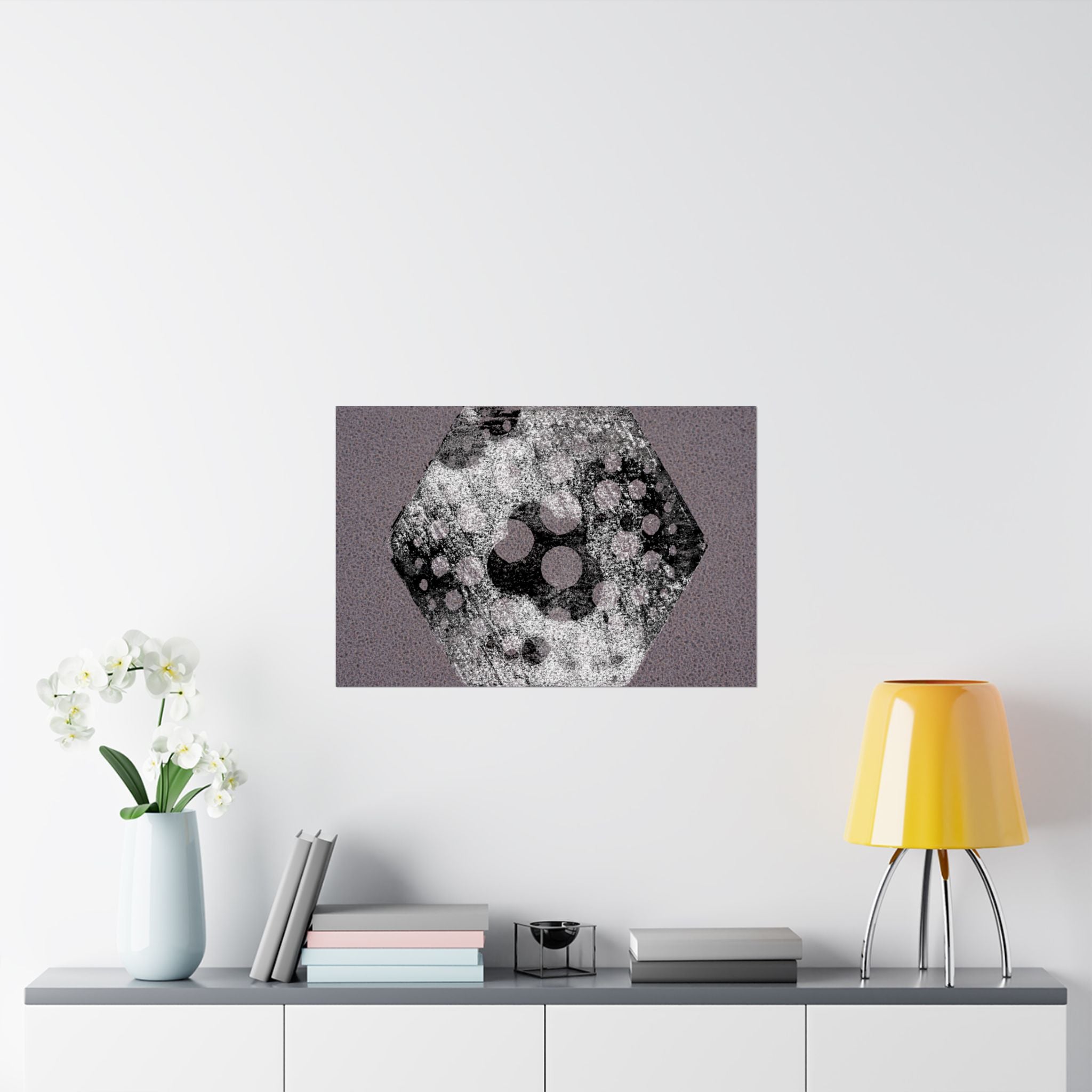 Abstract Hexagon Art Poster — Textured Geometric Matte Horizontal Print