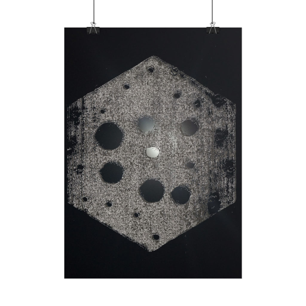 Vertical Poster — Abstract Hexagon Moon Art (Minimalist Monochrome Wall Print)