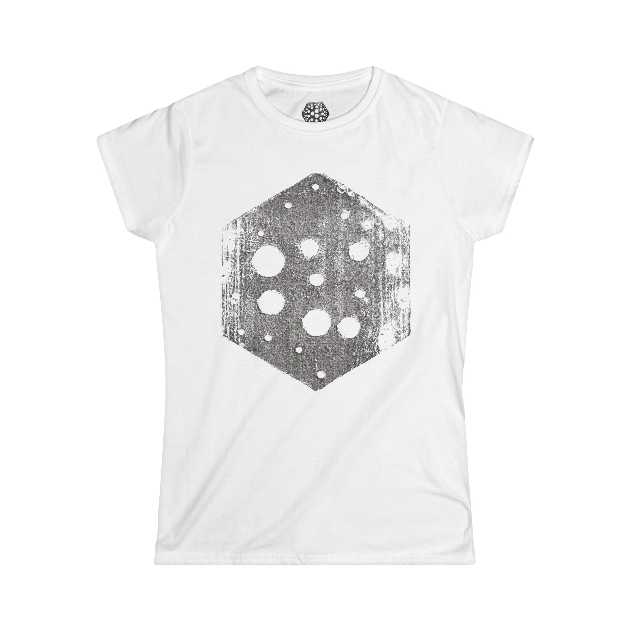 Dames T-shirt met zeshoekige dobbelstenenprint — Vintage bordspel T-shirt 