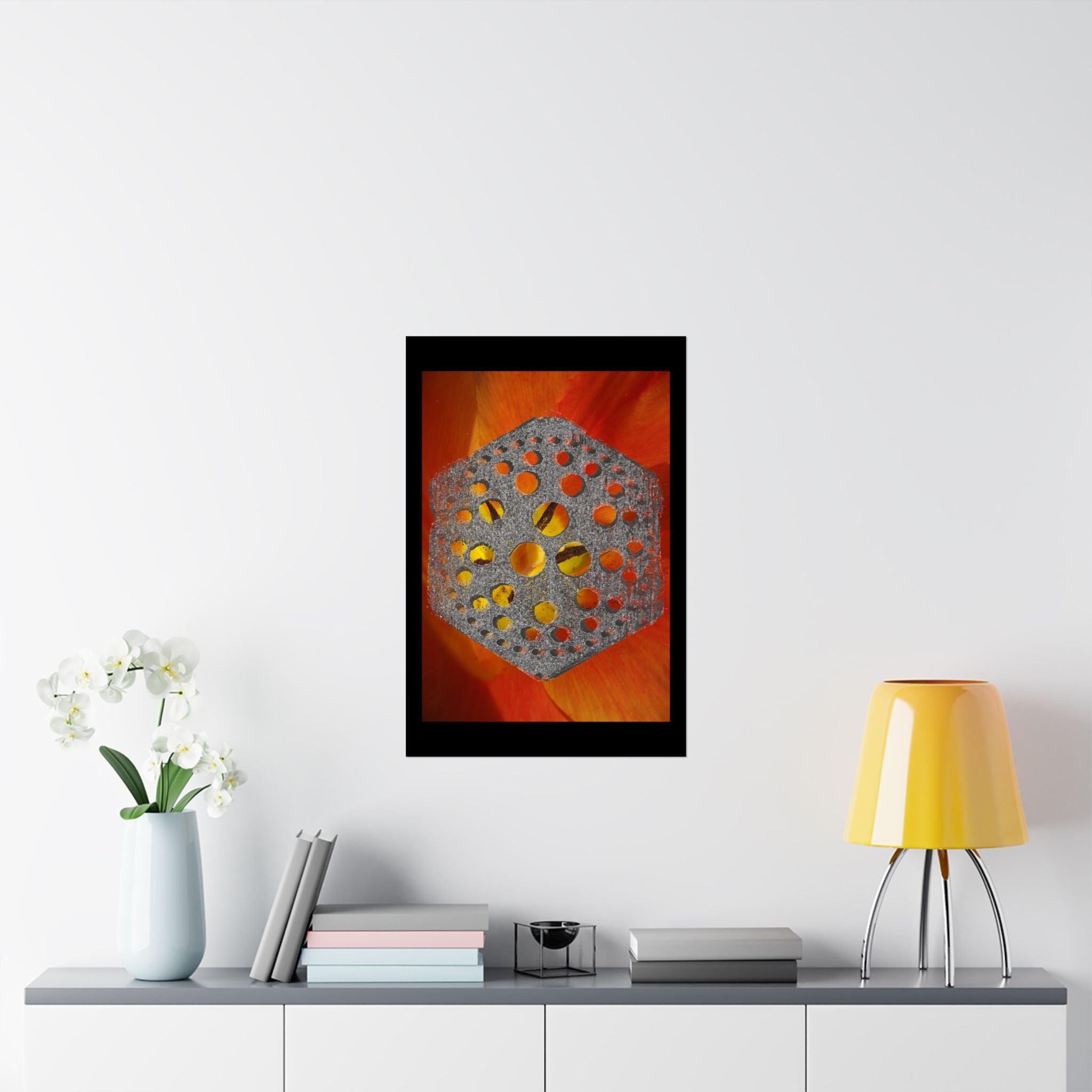 Hexagon Metal Pattern on Orange Petal Matte Poster