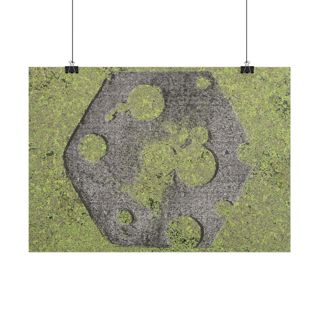 Mossy Moon Crater Horizontal Poster — Botanical Green Lunar Wall Art