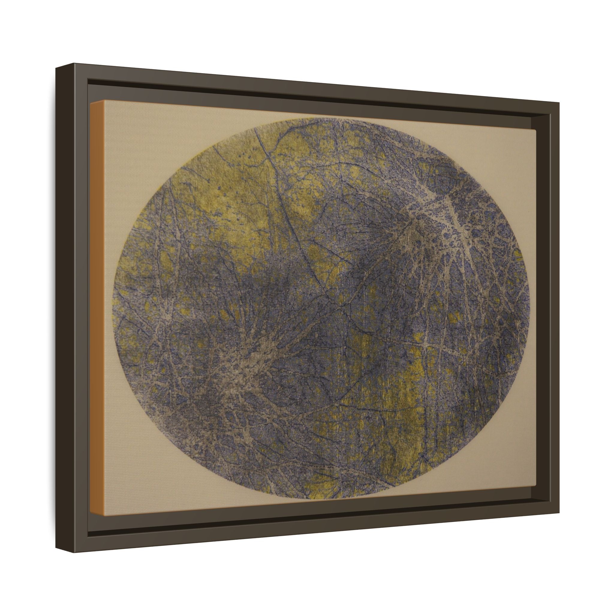 Abstract Orb Matte Canvas Framed Art — Blue & Gold Textured Wall Print - no 39
