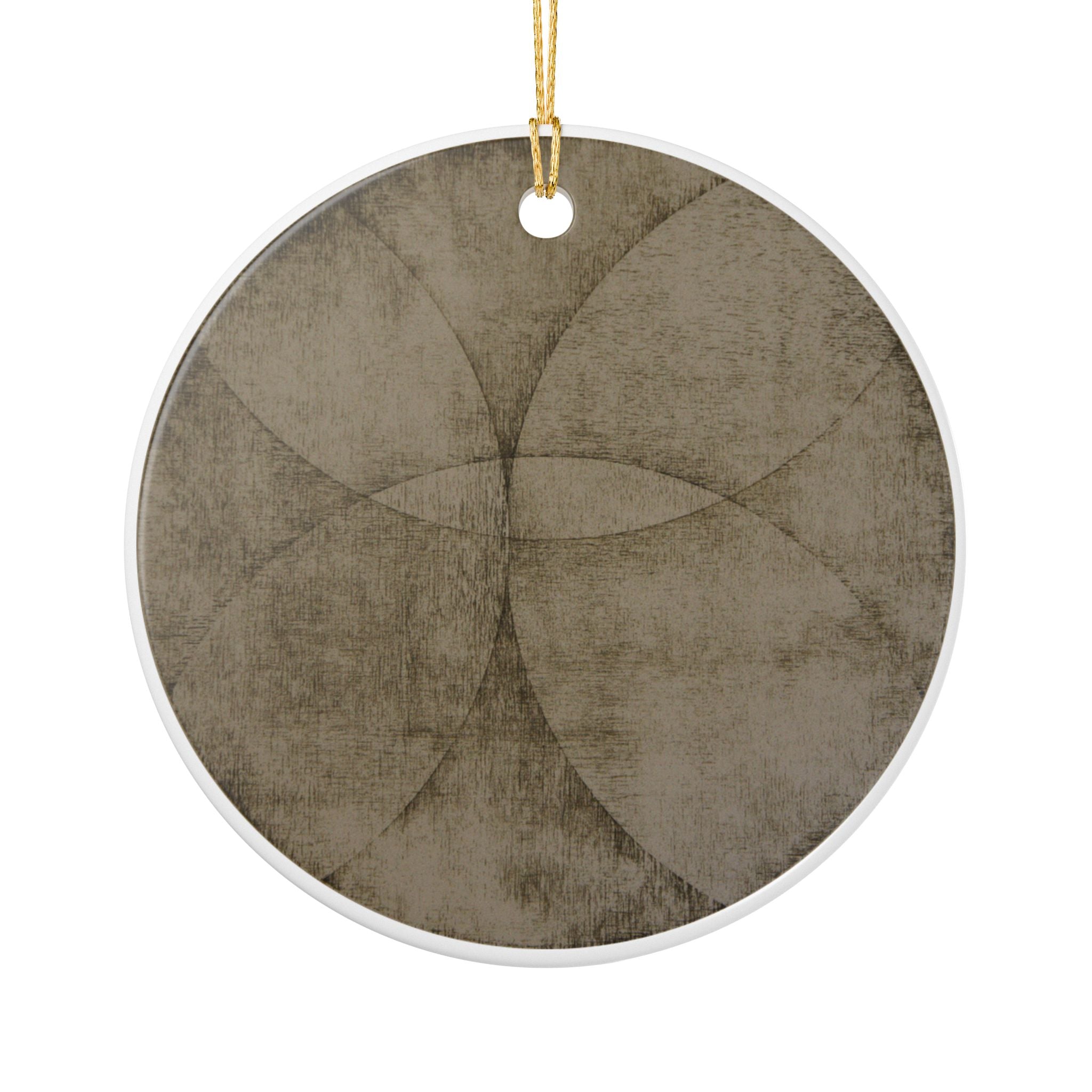 Neutral Geometric Ceramic Ornament — Minimalist Circle Pattern Holiday Decoration