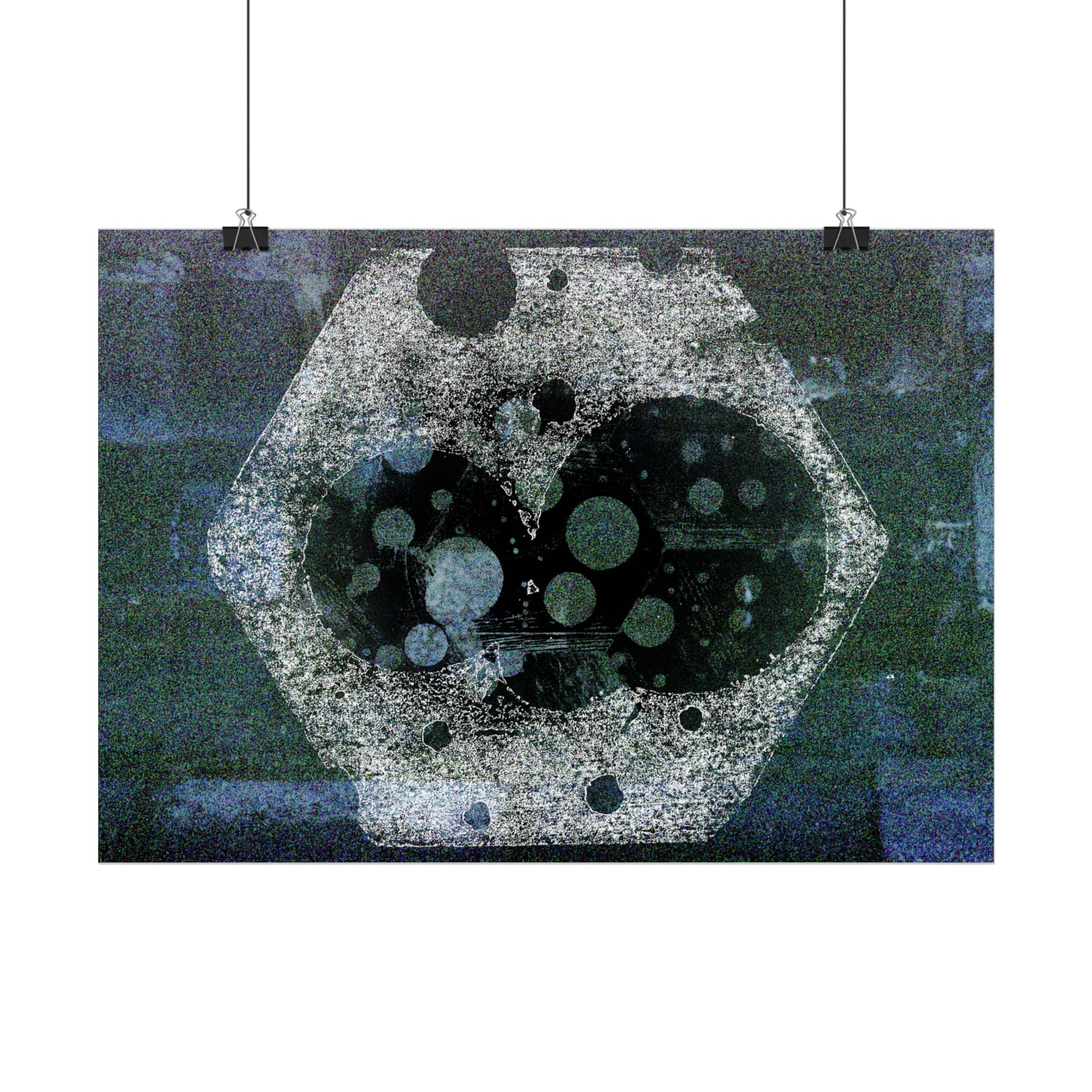 Abstract Hexagon Galaxy Poster — Blue Green Modern Wall Art
