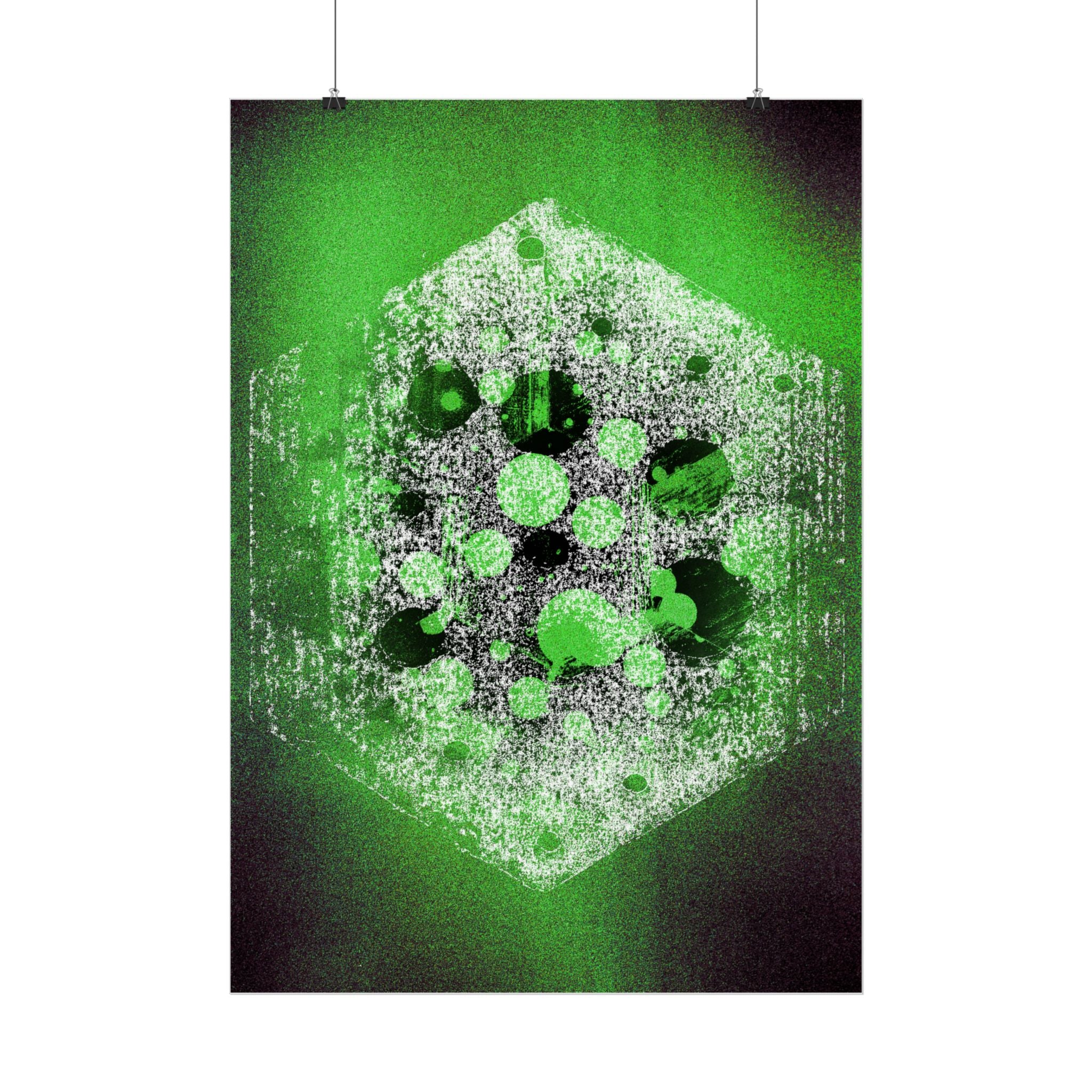 Abstracte poster met groene zeshoek — Neon geometrische kunst, matte verticale print 