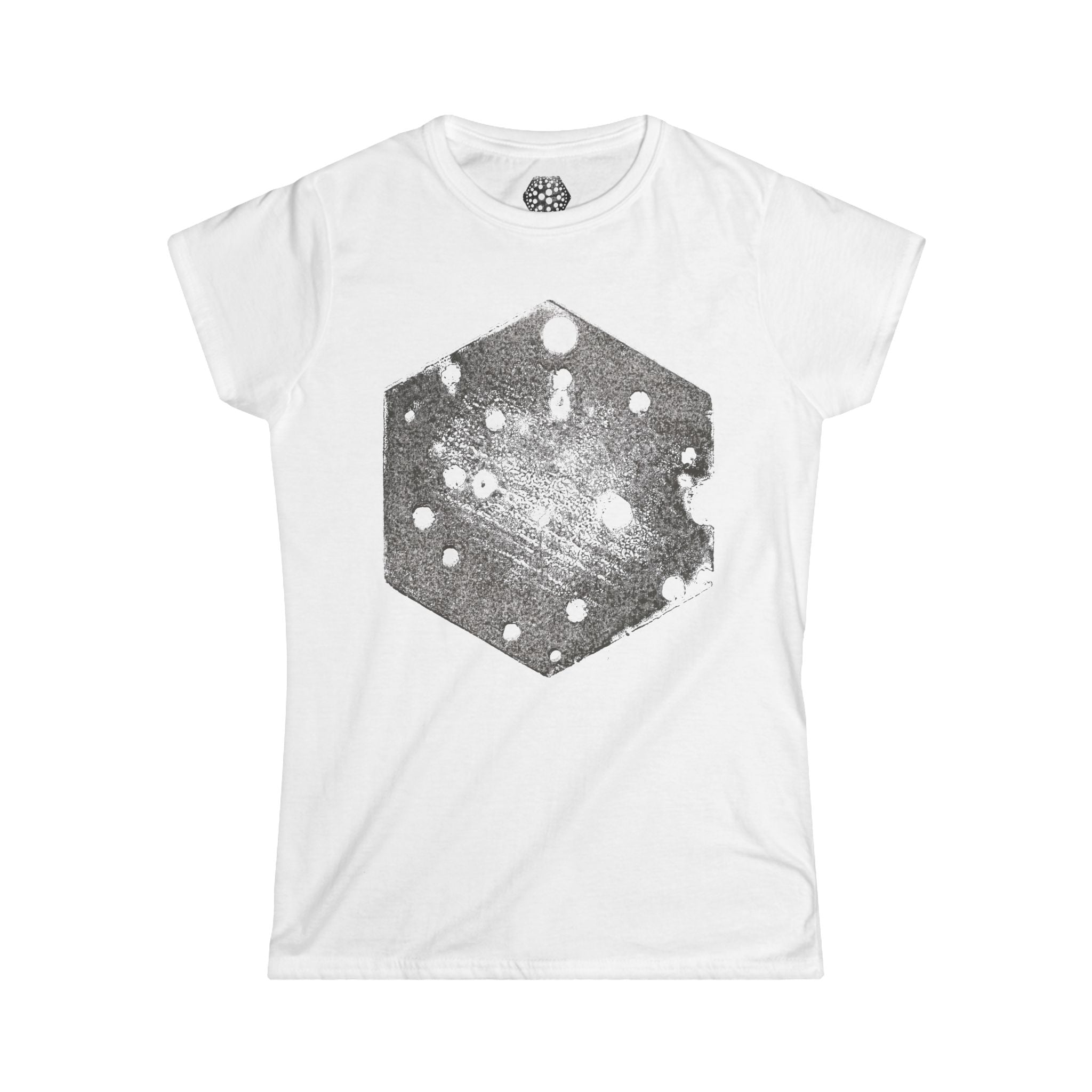 Dames T-shirt met Hexagon Galaxy-print — T-shirt met verweerde Space Dot-afbeelding 