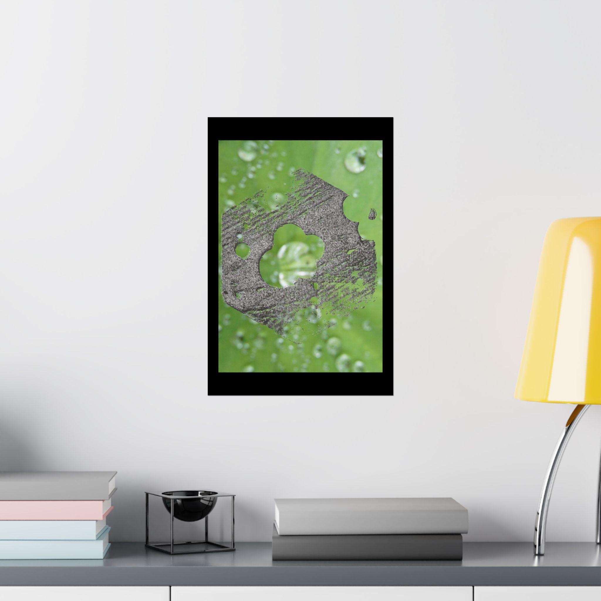 Water Droplet Leaf with Wood Texture Poster | Matte Vertical Poster
