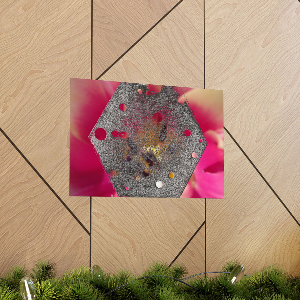 Hexagonale metalen textuurposter | Matte horizontale wanddecoratie, abstracte bloemenachtergrond 