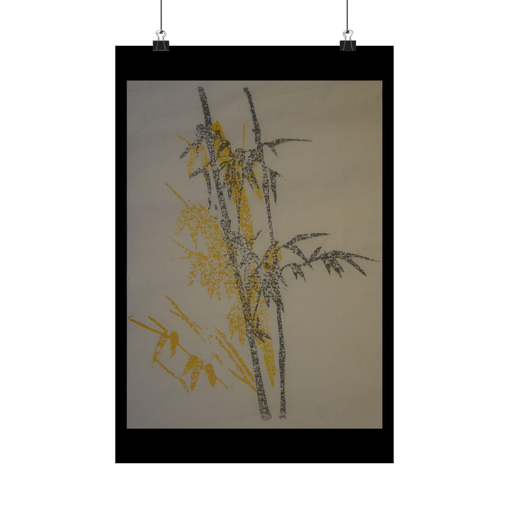 Botanical Bamboo Art Poster — Minimalist Yellow & Gray Matte Vertical Print