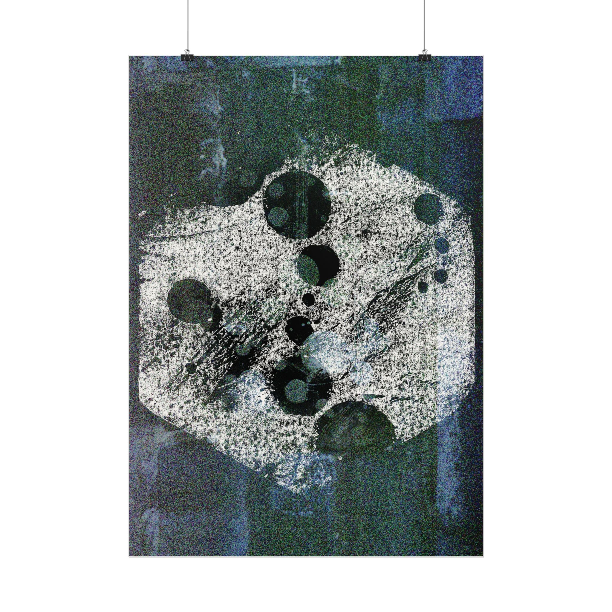 Abstracte maanfaseposter — Donkerblauwe muurdecoratie met textuur 