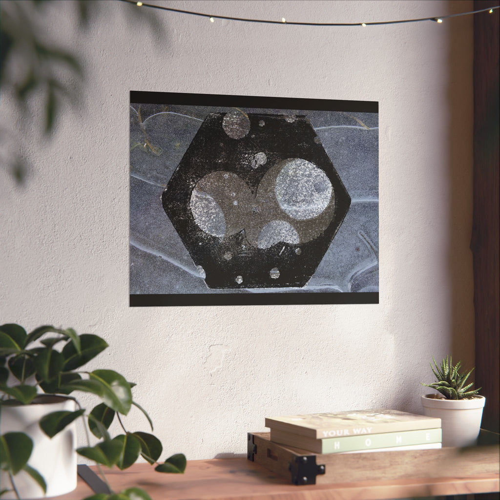Abstract Hexagon Planet Matte Poster — Industrial Black & Gray Wall Art