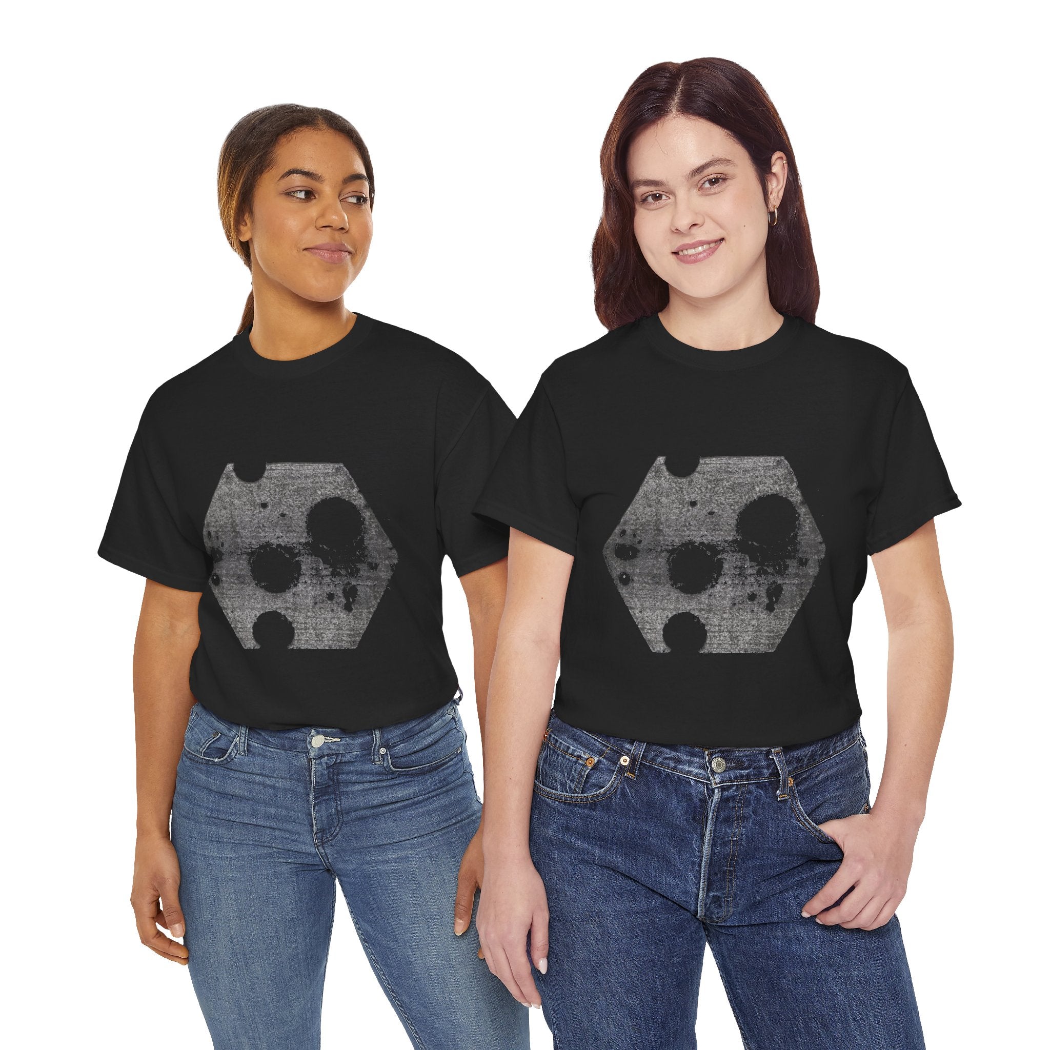Hexagon Circles Graphic Tee — Digital Manual Print Art