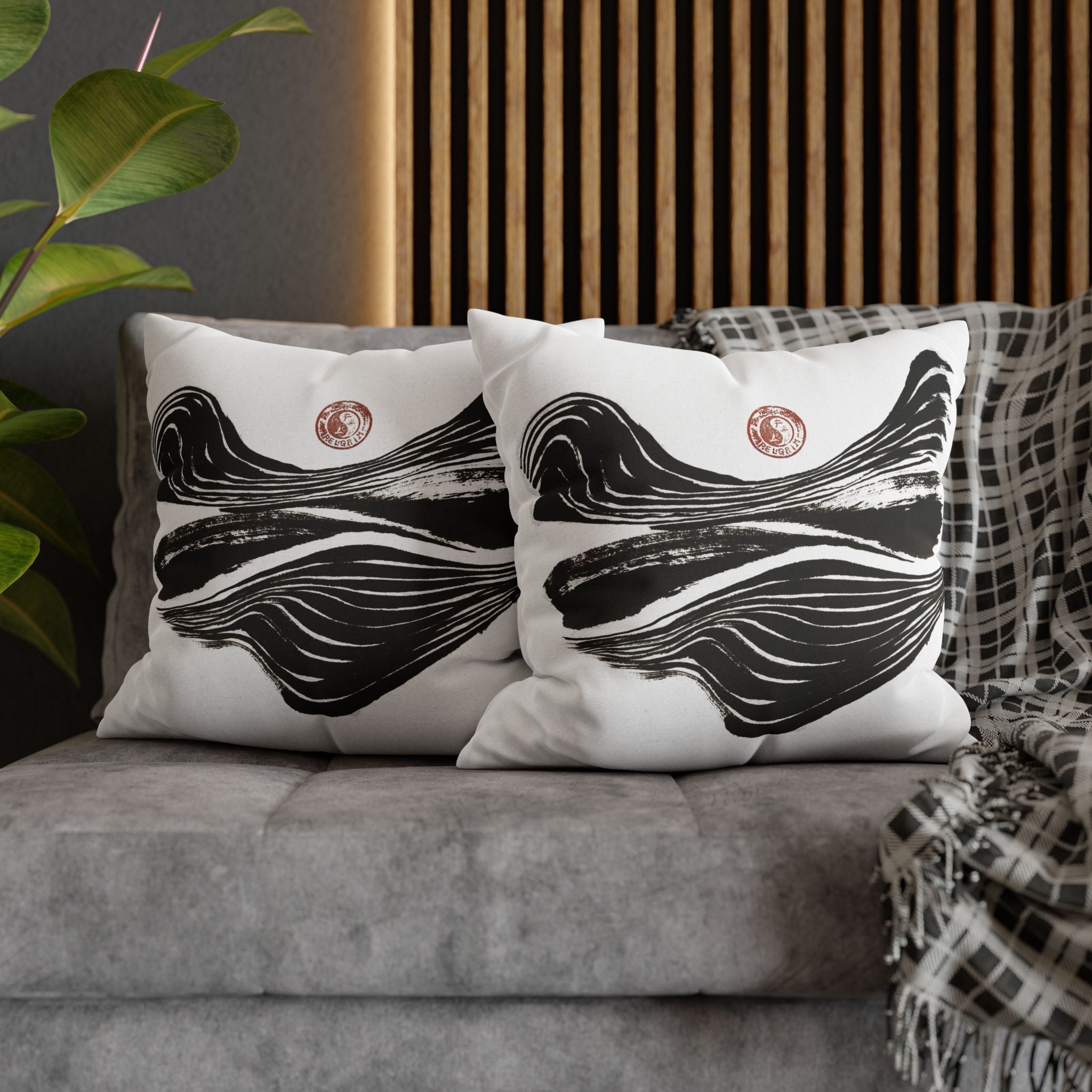Abstract Zen Brushstroke Pillowcase — Minimalist Black & White Decorative Pillow