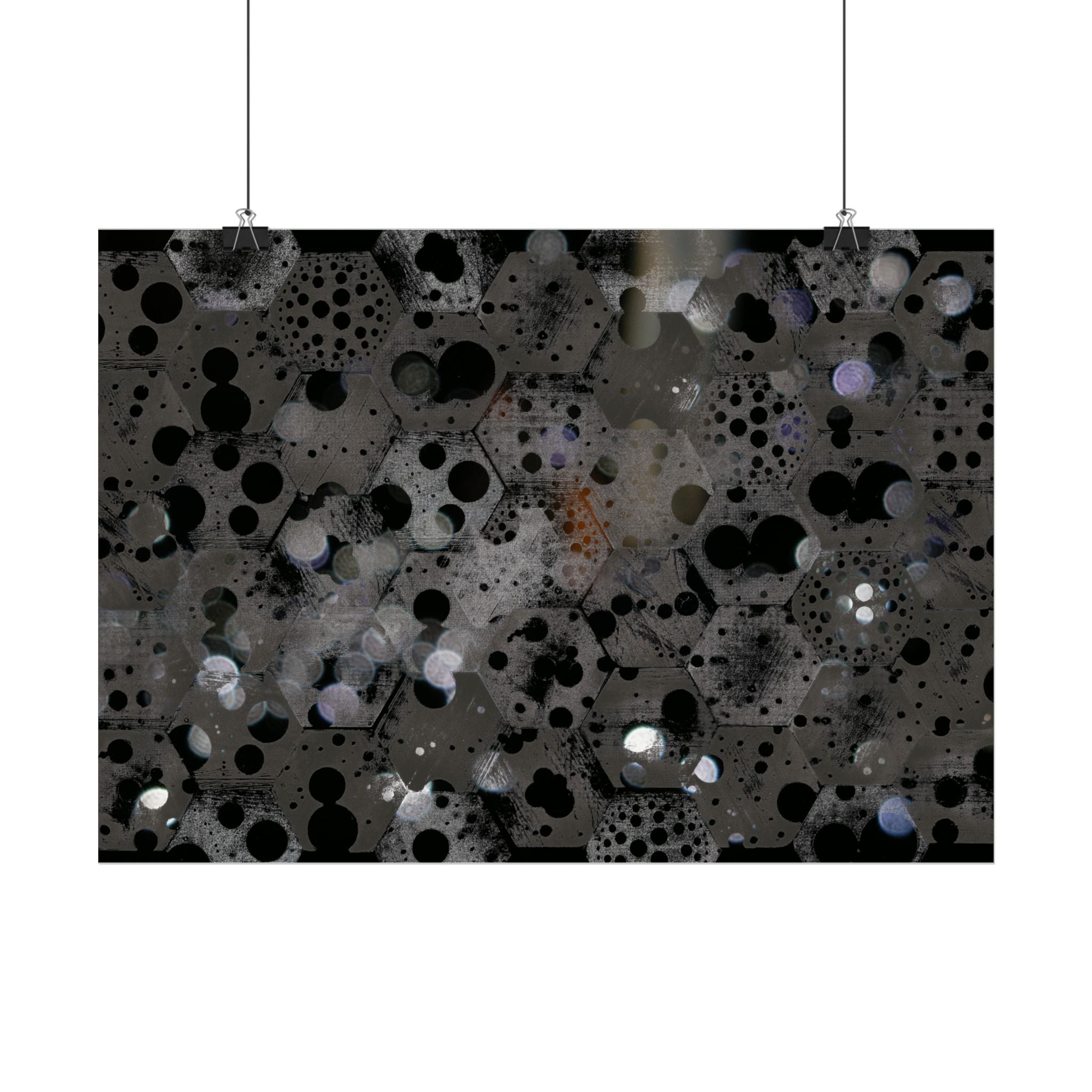 Abstracte poster met zwarte bubbels, horizontaal geplaatst — Moderne minimalistische muurdecoratie 