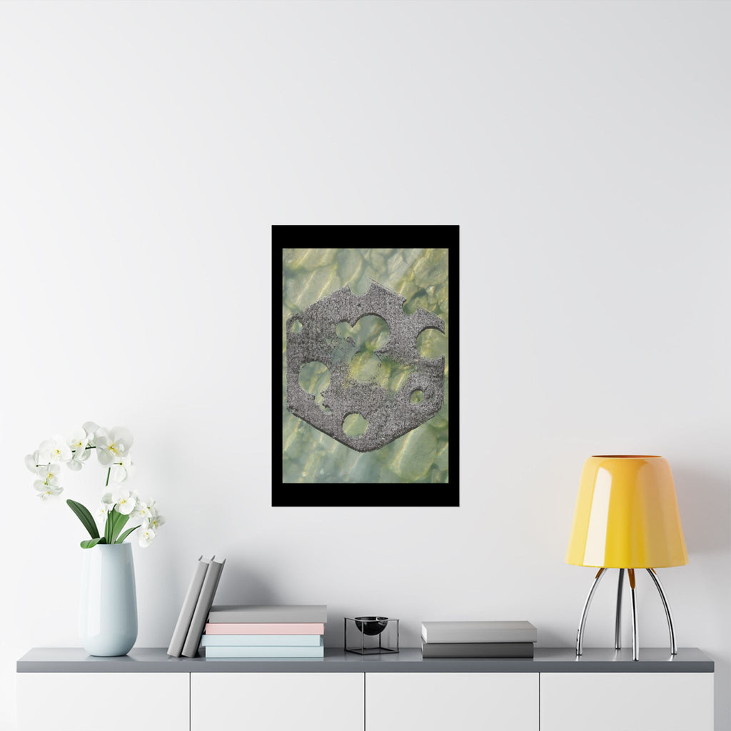 Matte Poster — Abstract Stone Hex Emblem on Green Marble Background