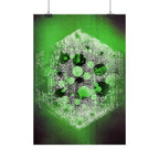 Abstracte poster met groene zeshoek — Neon geometrische kunst, matte verticale print 