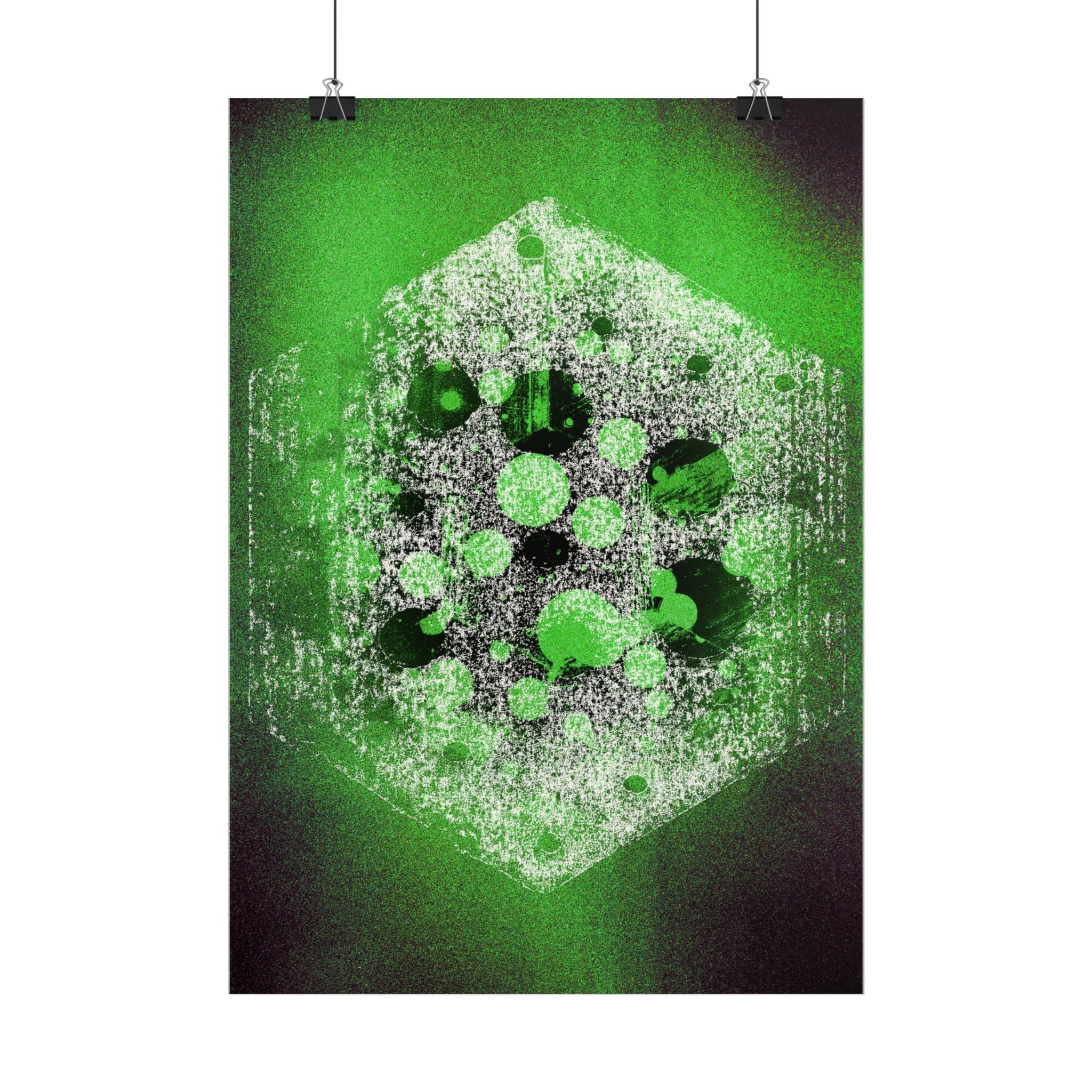 Abstracte poster met groene zeshoek — Neon geometrische kunst, matte verticale print 