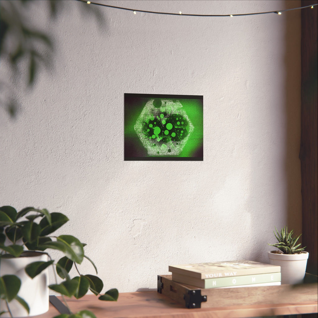 Abstract Green Hexagon Matte Poster — Sci‑Fi Geometric Wall Art