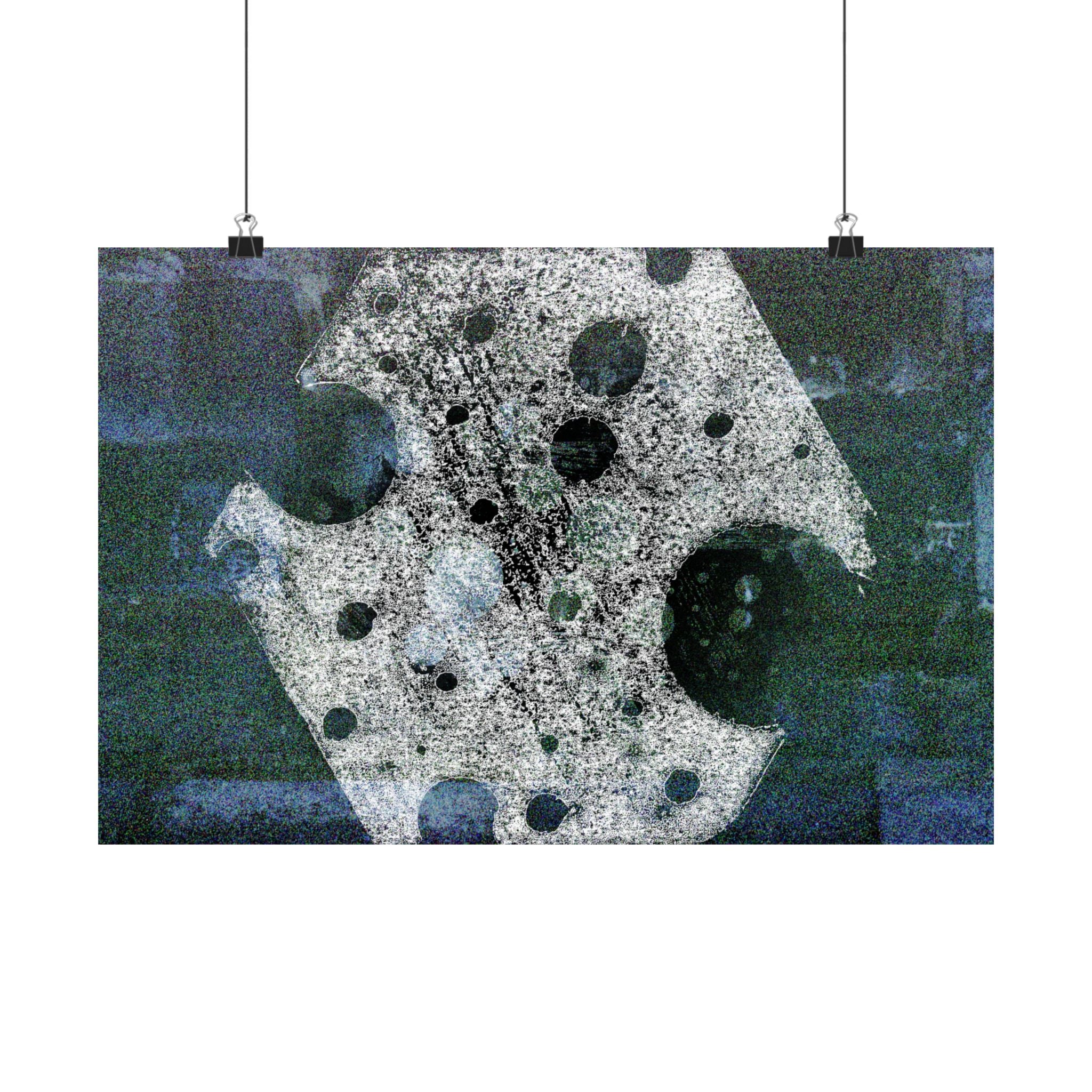 Abstracte matte poster met maankraters — Surrealistische ruimtekunst voor aan de muur 