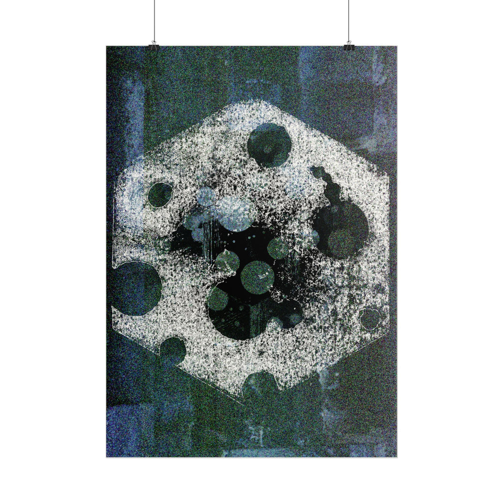 Abstracte poster van de maanbaan — Moderne blauwe hemelse muurdecoratie 