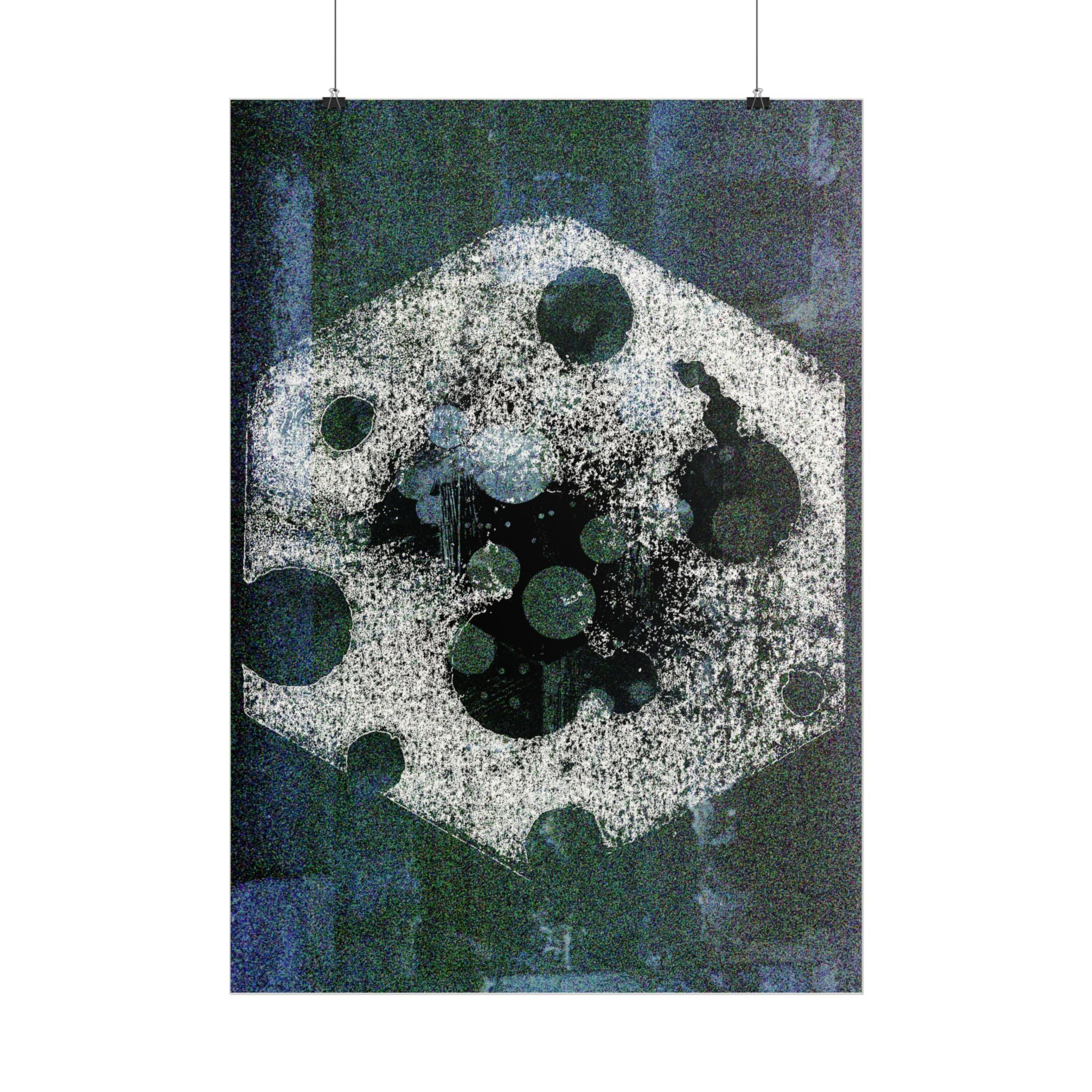 Abstracte poster van de maanbaan — Moderne blauwe hemelse muurdecoratie 