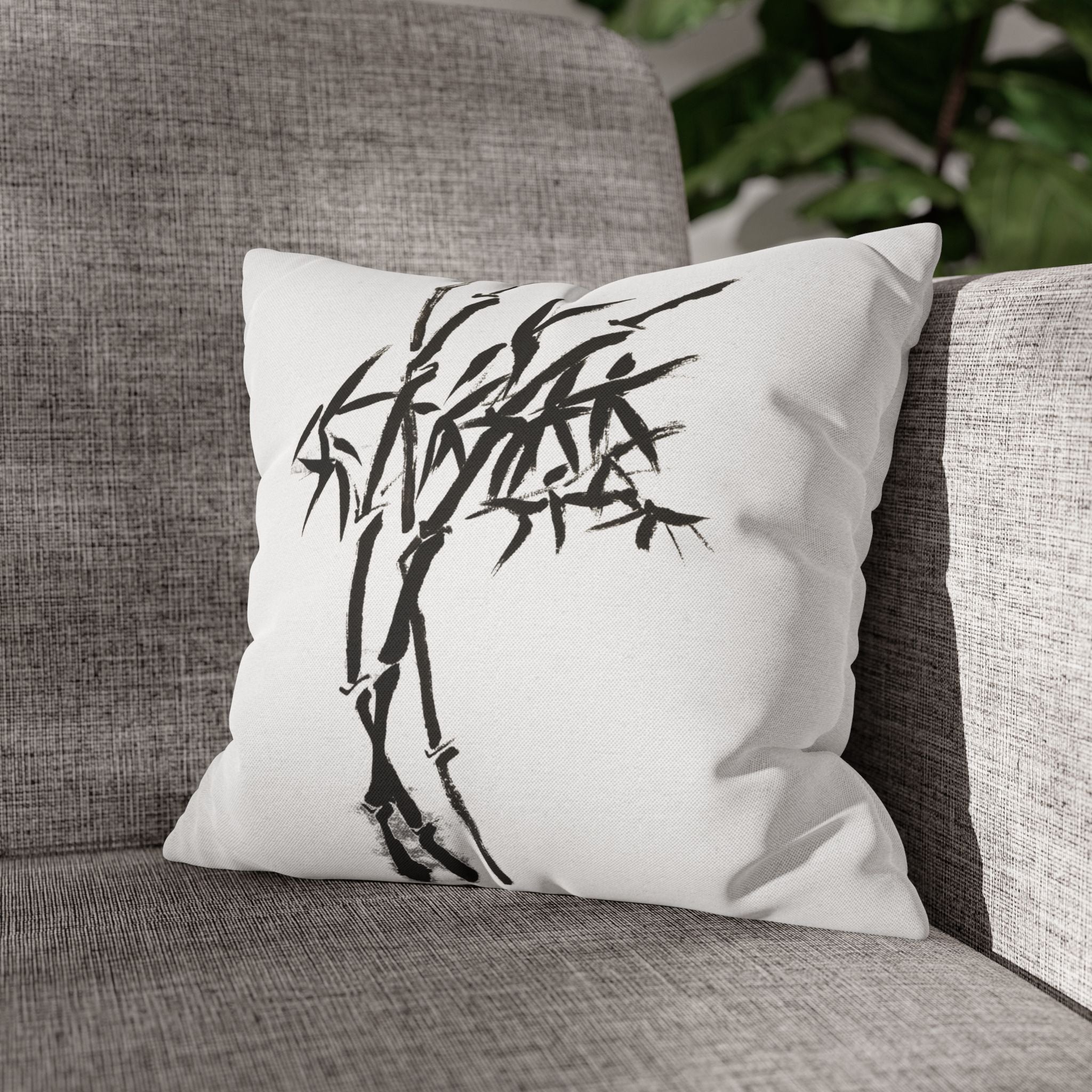 Bamboo Ink Sumi‑Style Square Pillowcase