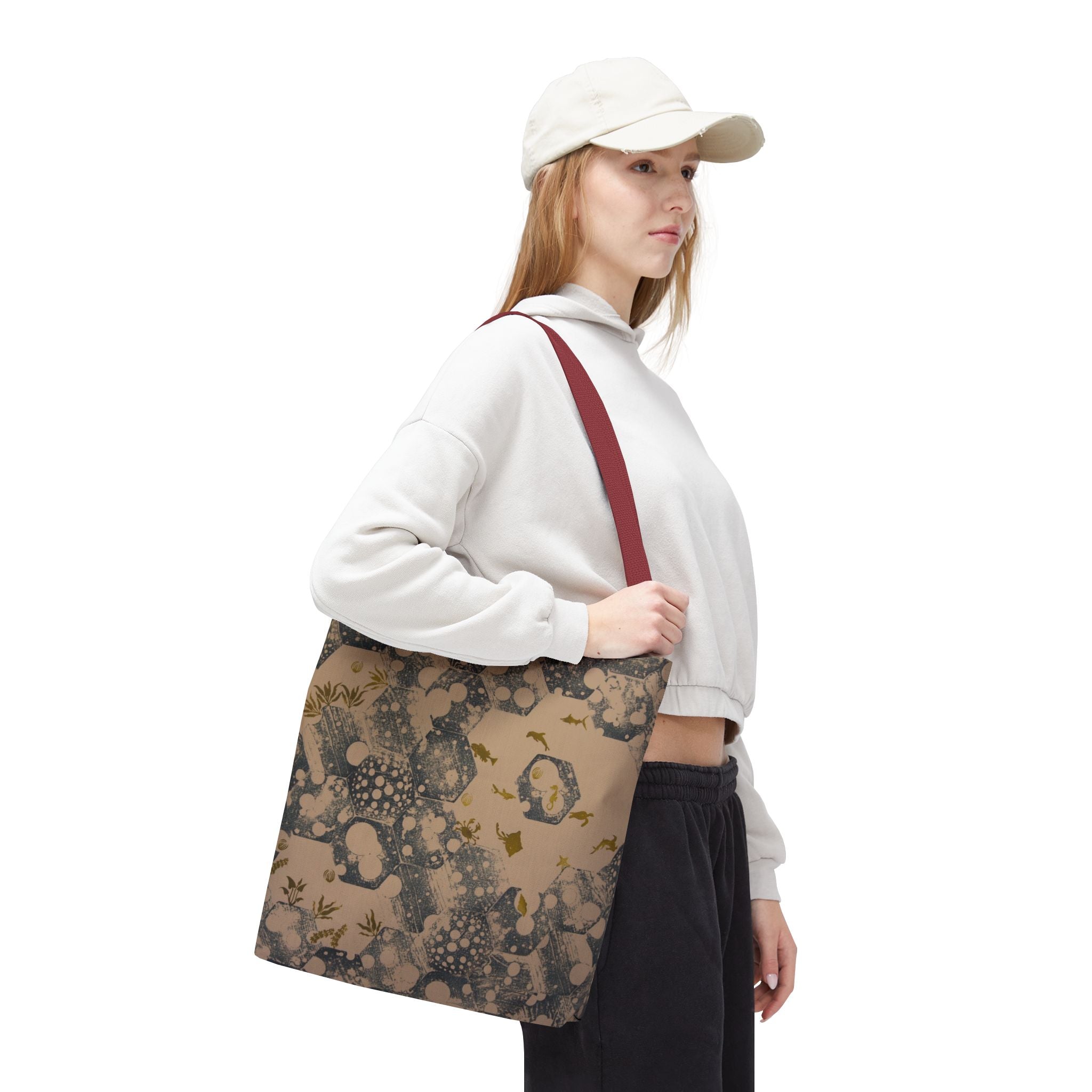 Abstract Marble Pattern Tote Bag — Neutral Honeycomb Bubble Design