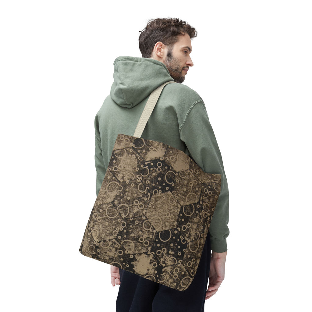 Vintage Hexagon Pattern Tote Bag – Sepia Geometric All-Over Print