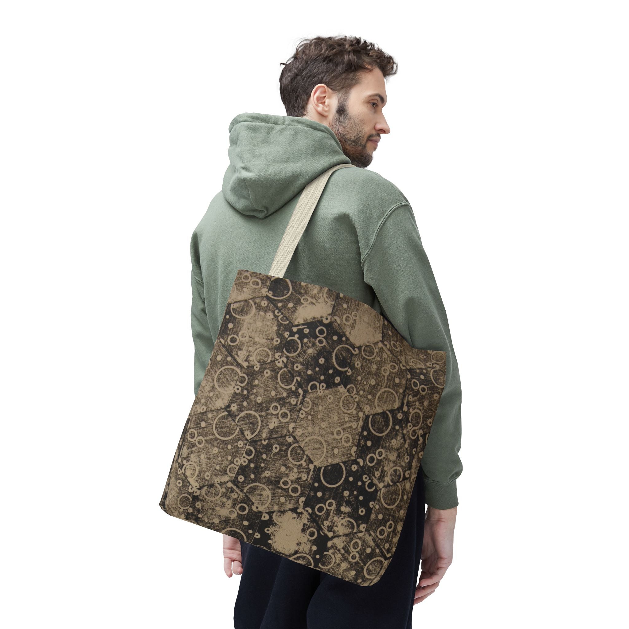 Vintage Hexagon Pattern Tote Bag – Sepia Geometric All-Over Print