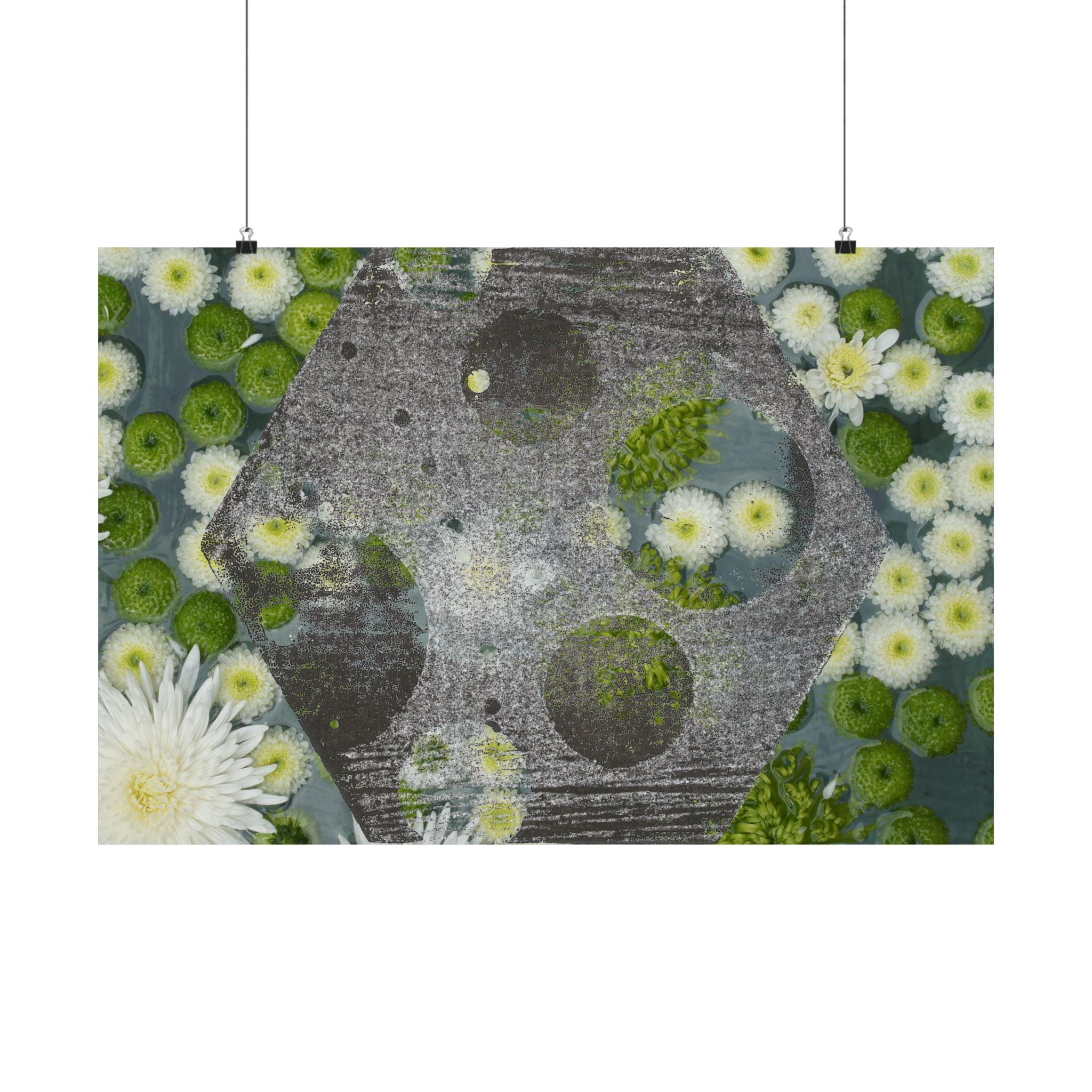 Daisy & Moss Floral Poster — Matte Horizontal Wall Art